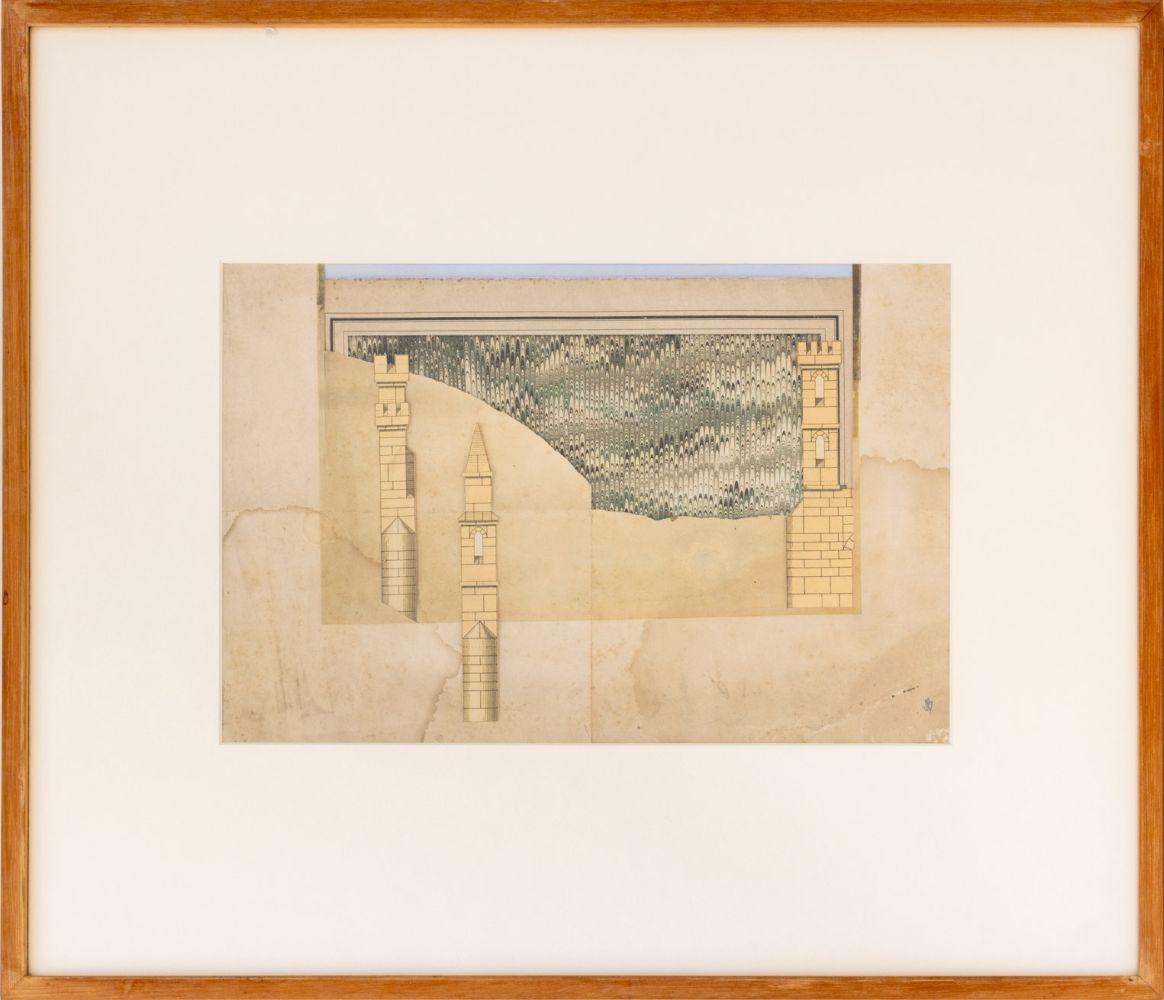 Untitled (Castle) Paper Collage - Mixed Media Art by Varujan Boghosian