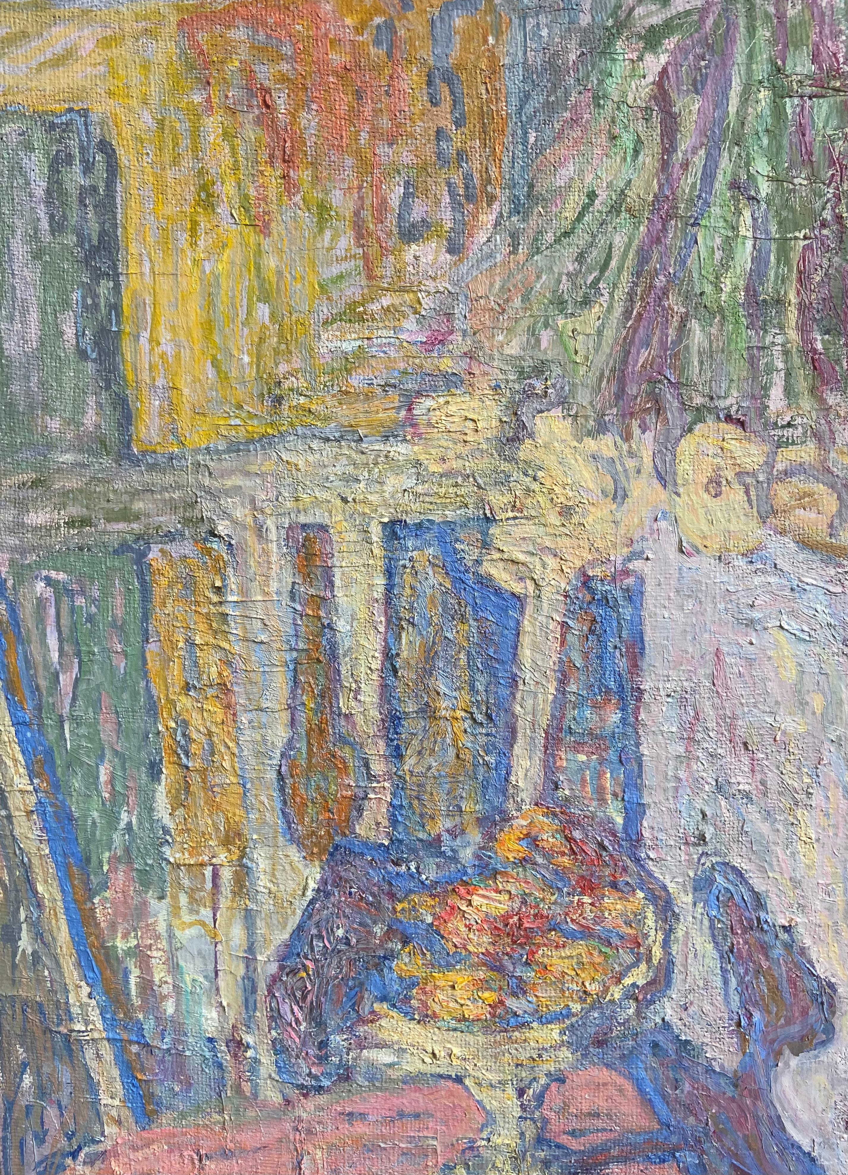 Varvara Vyborova's style is characterized by spontaneous heavily impastoed brushstrokes, reminiscent of late Claude Monet and Post-Impressionist artists. The resulting original texture is employed in the service of light and colour creating a real