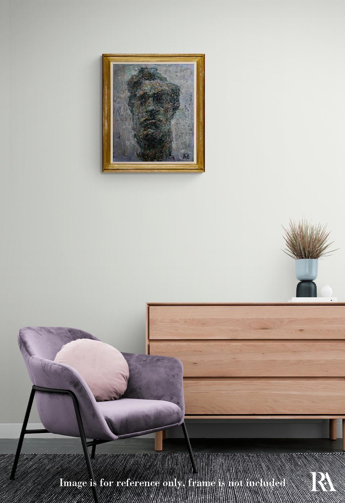 Study of a Bourdelle's Sculpture Beethoven - 21st Century Contemporary Painting - Gray Portrait Painting by Varvara Vyborova