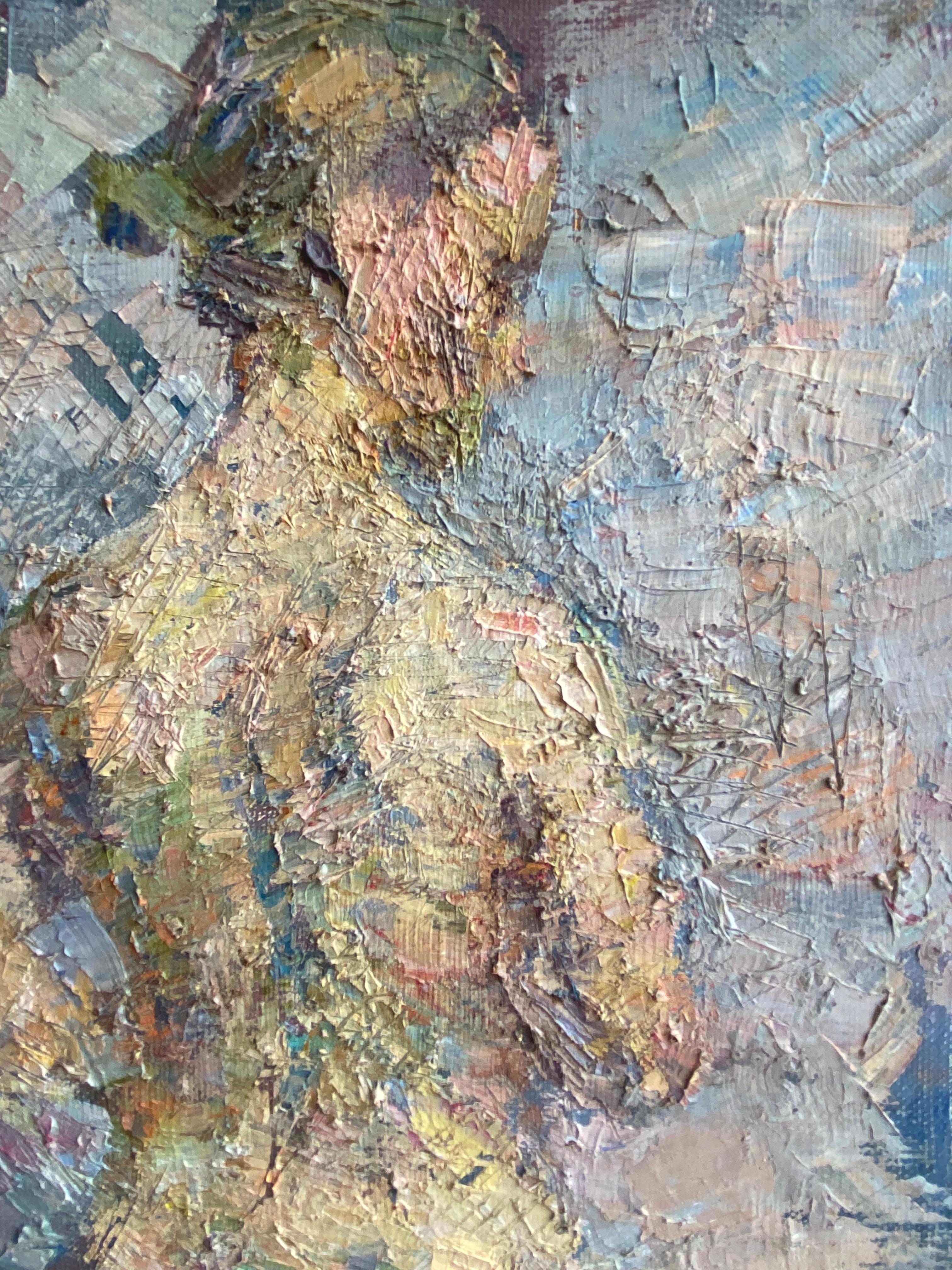 Study With a Nude - 21st Century Contemporary Expressionist Nude Oil Painting - Gray Figurative Painting by Varvara Vyborova