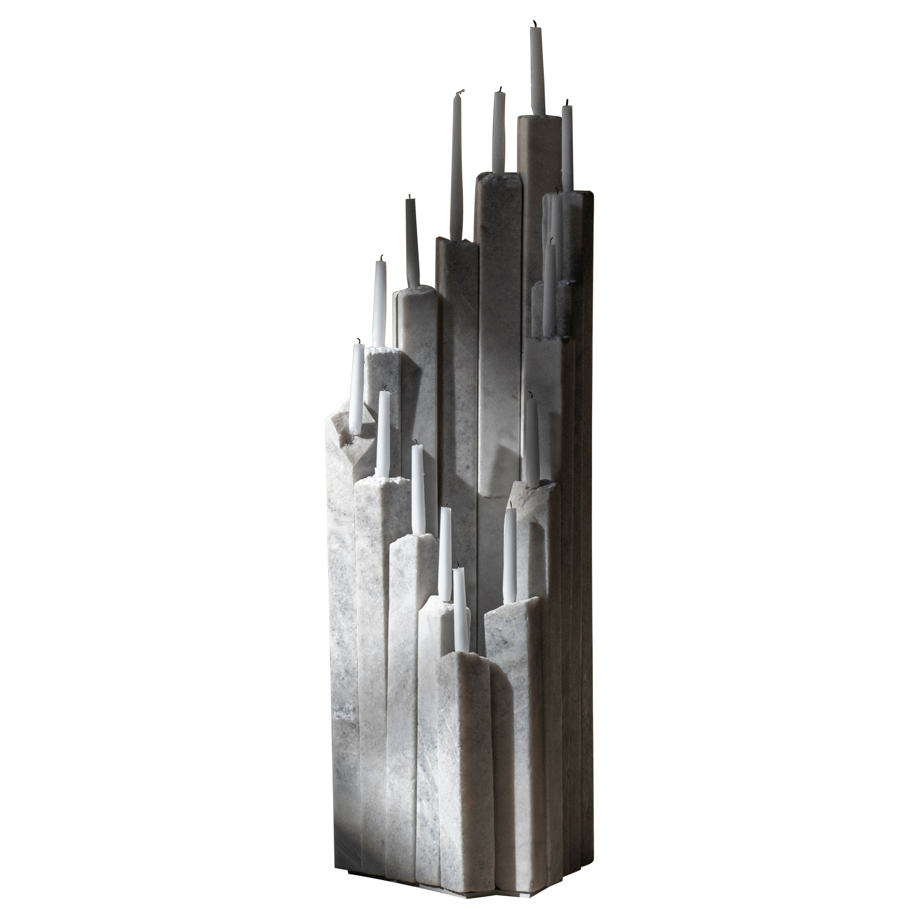 Varying Height Cluster Of Pillars White Marble Candelabra by Andres Monnier