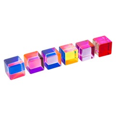 Vasa Laminated Lucite Purple, Pink, Orange, Red, Blue Cube Sculptures Set of Six