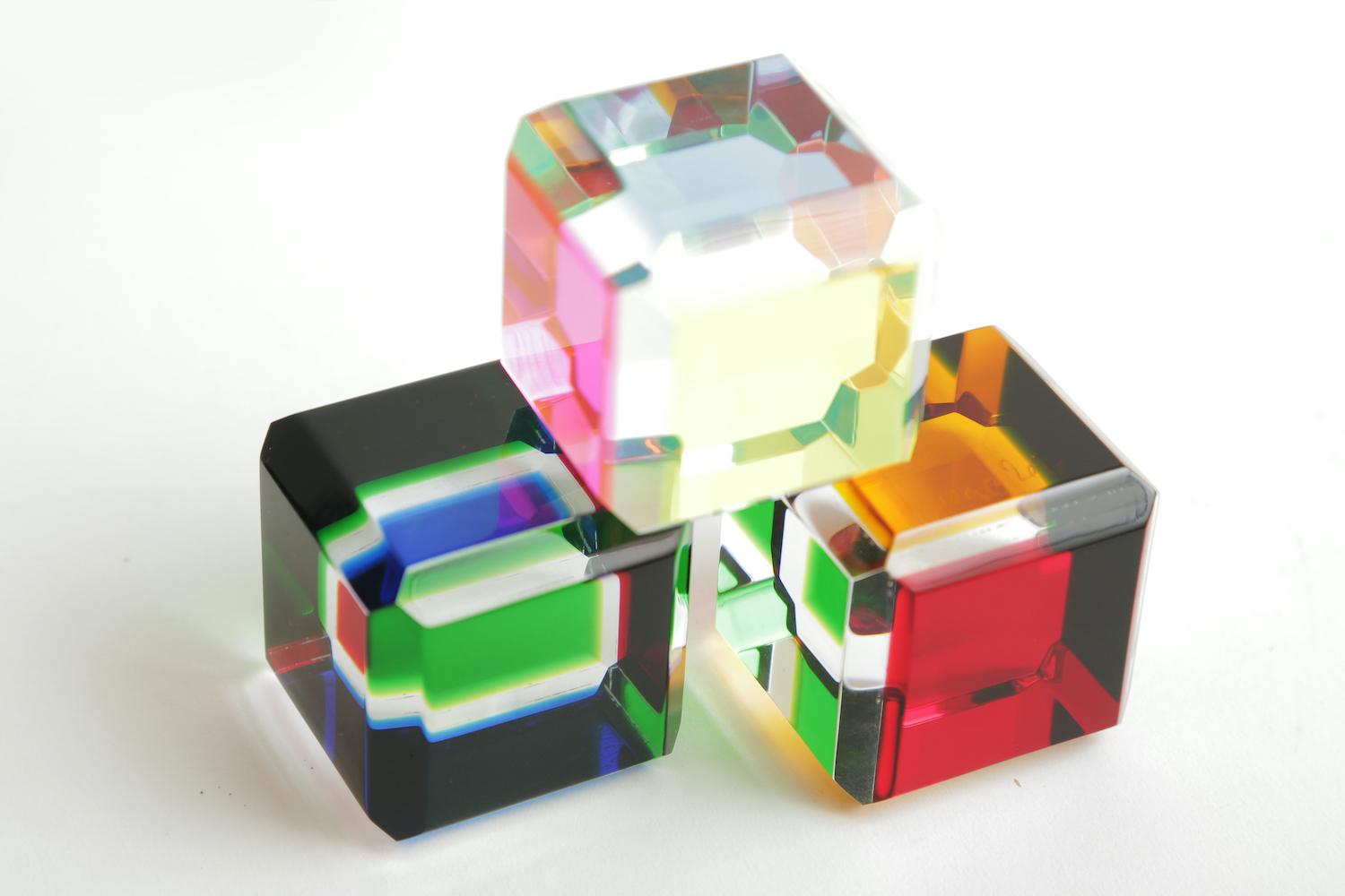 Vasa Mihich Lucite Laminated Cube Sculptures Set of Three In Good Condition In North Miami, FL