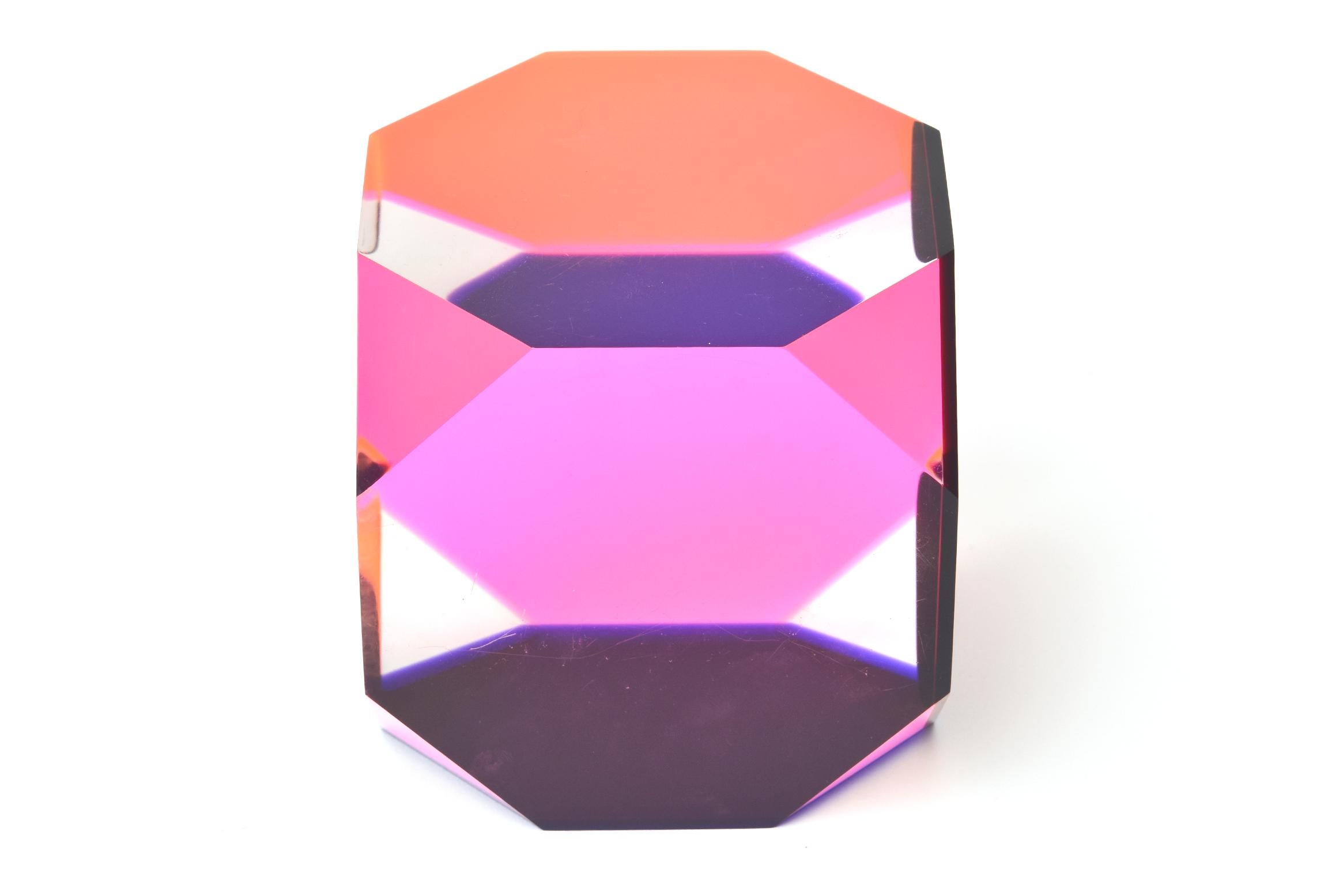 Modern Vasa Mihich Octagonal Lucite Cube Sculpture and Desk Accessory