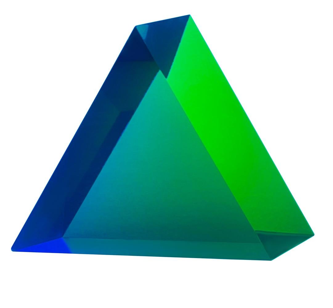A pyramid table sculpture by Vasa Mihich circa 1979. This piece features beautiful shades of blue and green. Signed, numbered and dated by the artist.