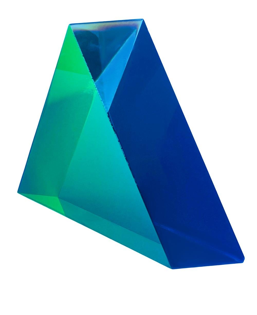 Vasa Mihich Op Art Acrylic Lucite Pyramid Table Sculpture in Blue & Green In Good Condition For Sale In Philadelphia, PA