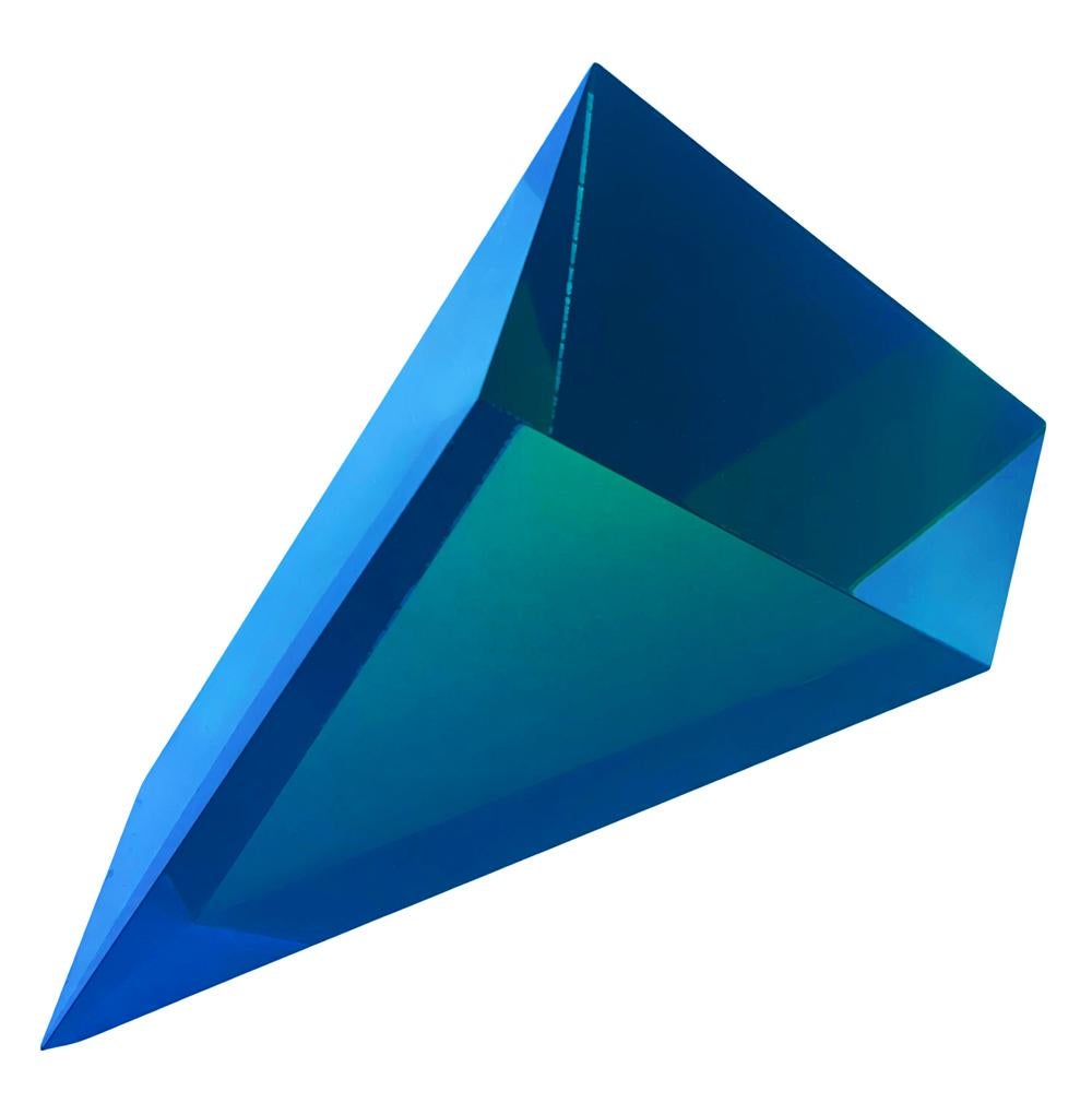 American Vasa Mihich Op Art Acrylic Lucite Pyramid Table Sculpture in Blue & Green