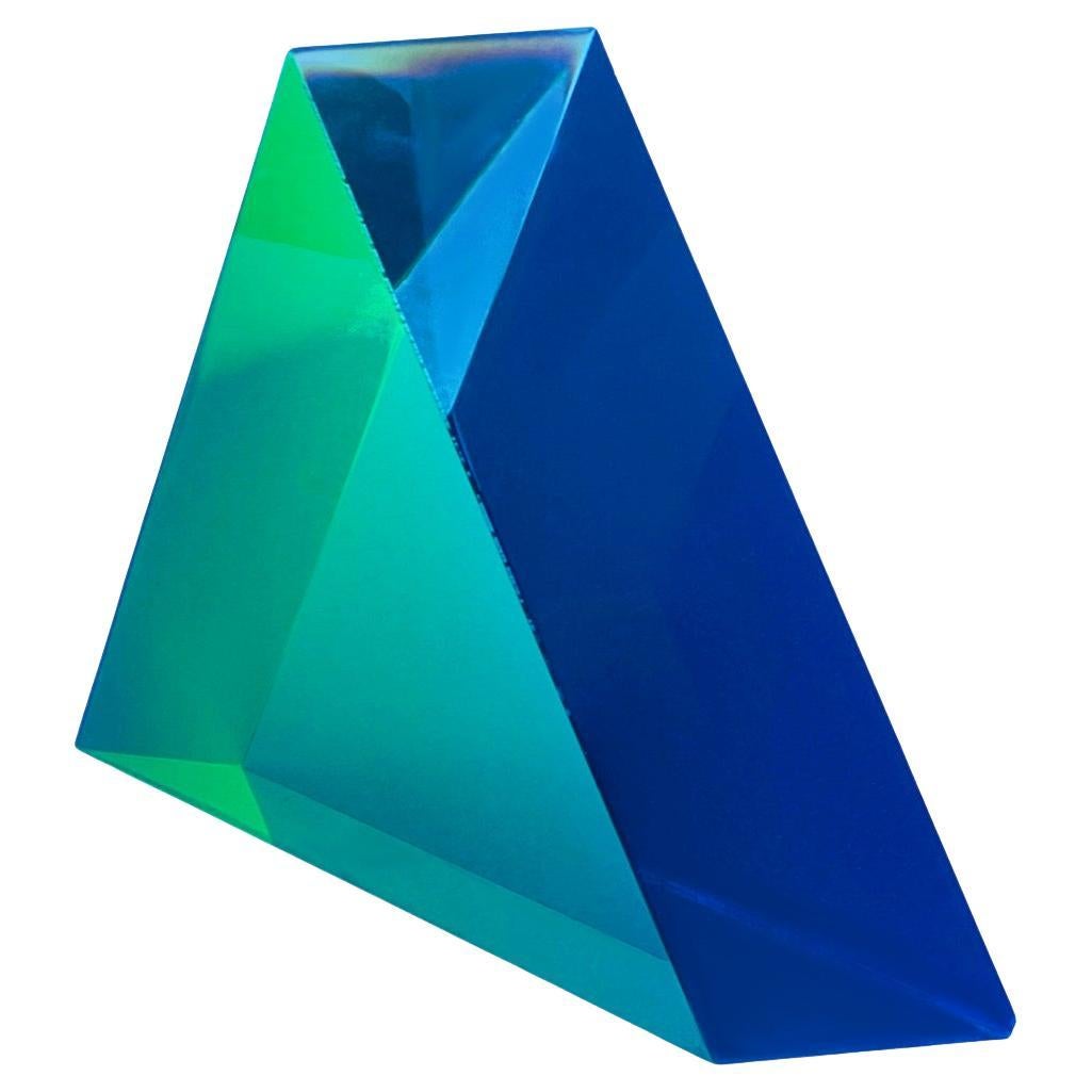 Vasa Mihich Op Art Acrylic Lucite Pyramid Table Sculpture in Blue & Green For Sale