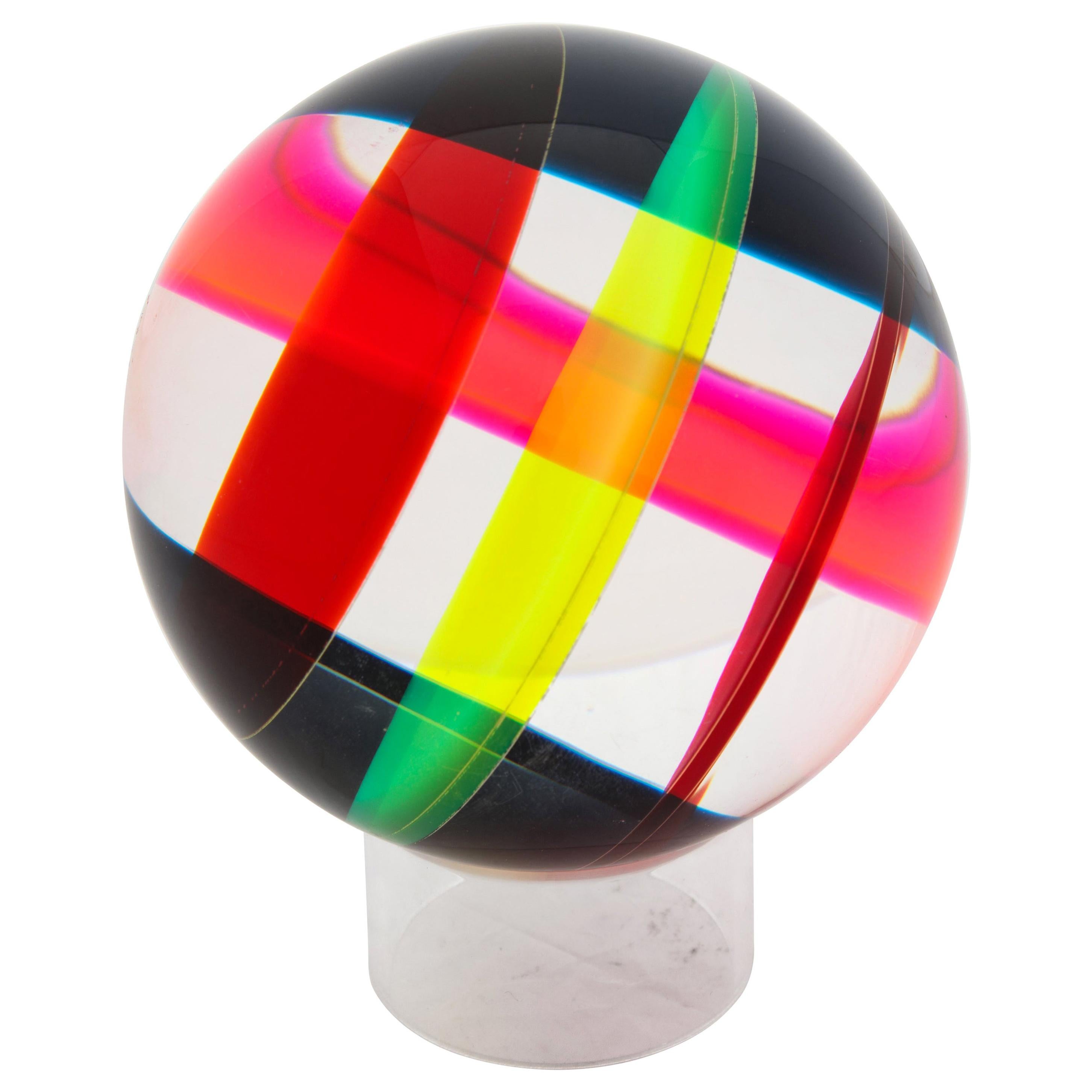 Vasa Mihich Sphere, Cast Acrylic, Red, Pink, Yellow, Black, Abstract, Signed