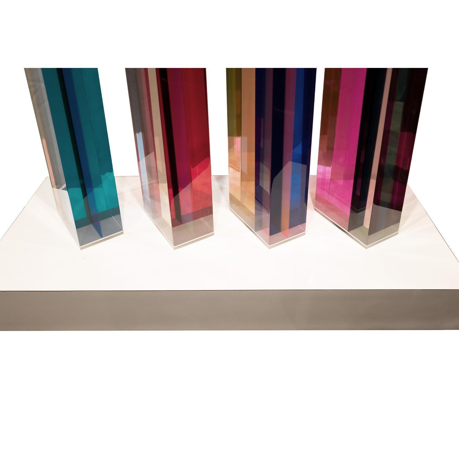 American Vasa Studio Rare Multicolor Lucite 4 Tower Sculpture 1985 'Signed and Dated'