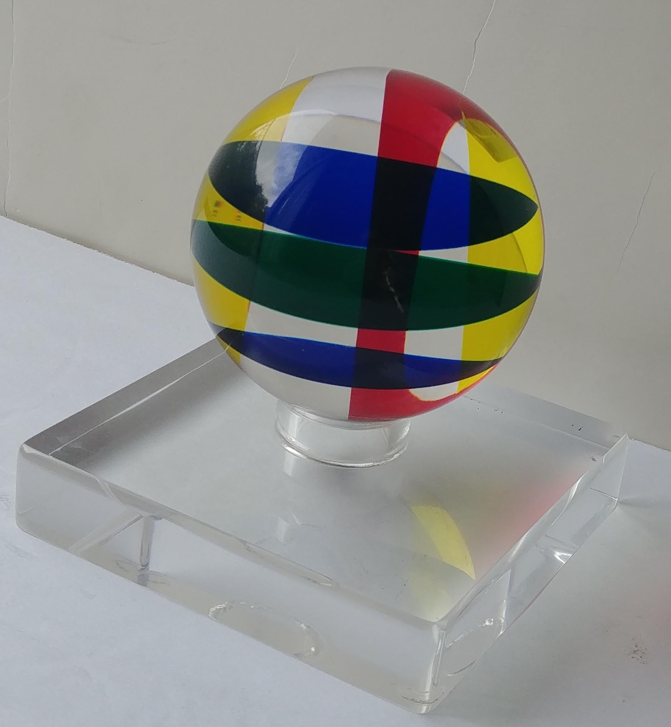 Hand-Crafted Vasa, Velizar Mihich Acrylic, Ball, Sphere Sculpture, Signed, Dated