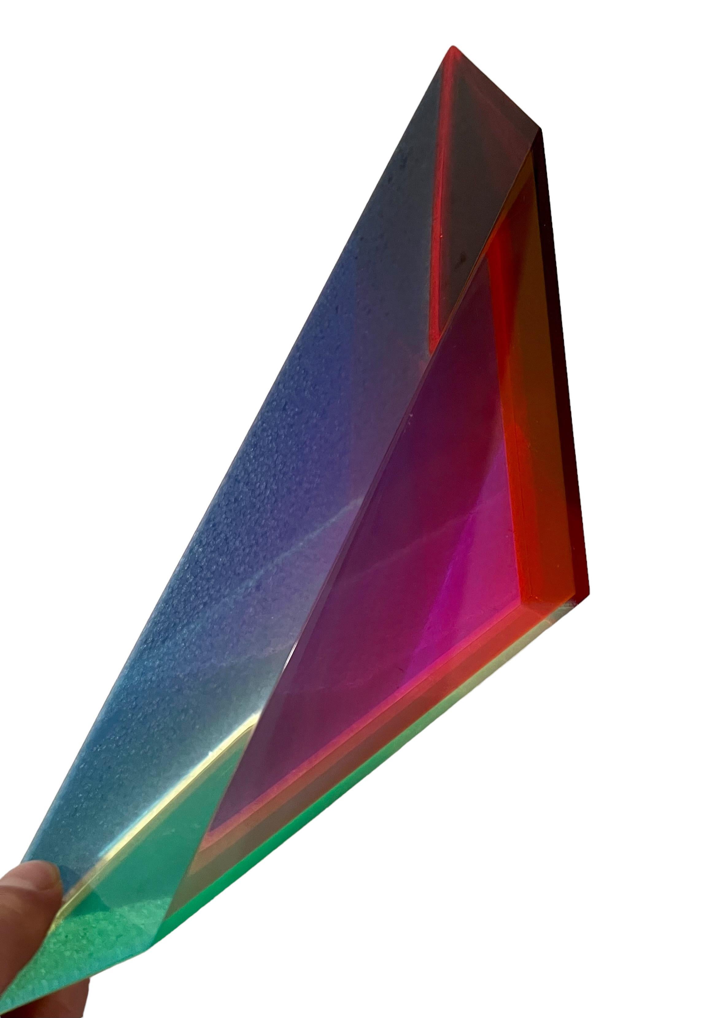 Hand Signed Dated 1993 Colorful Acrylic Vasa Laminated Lucite Triangle Sculpture For Sale 5