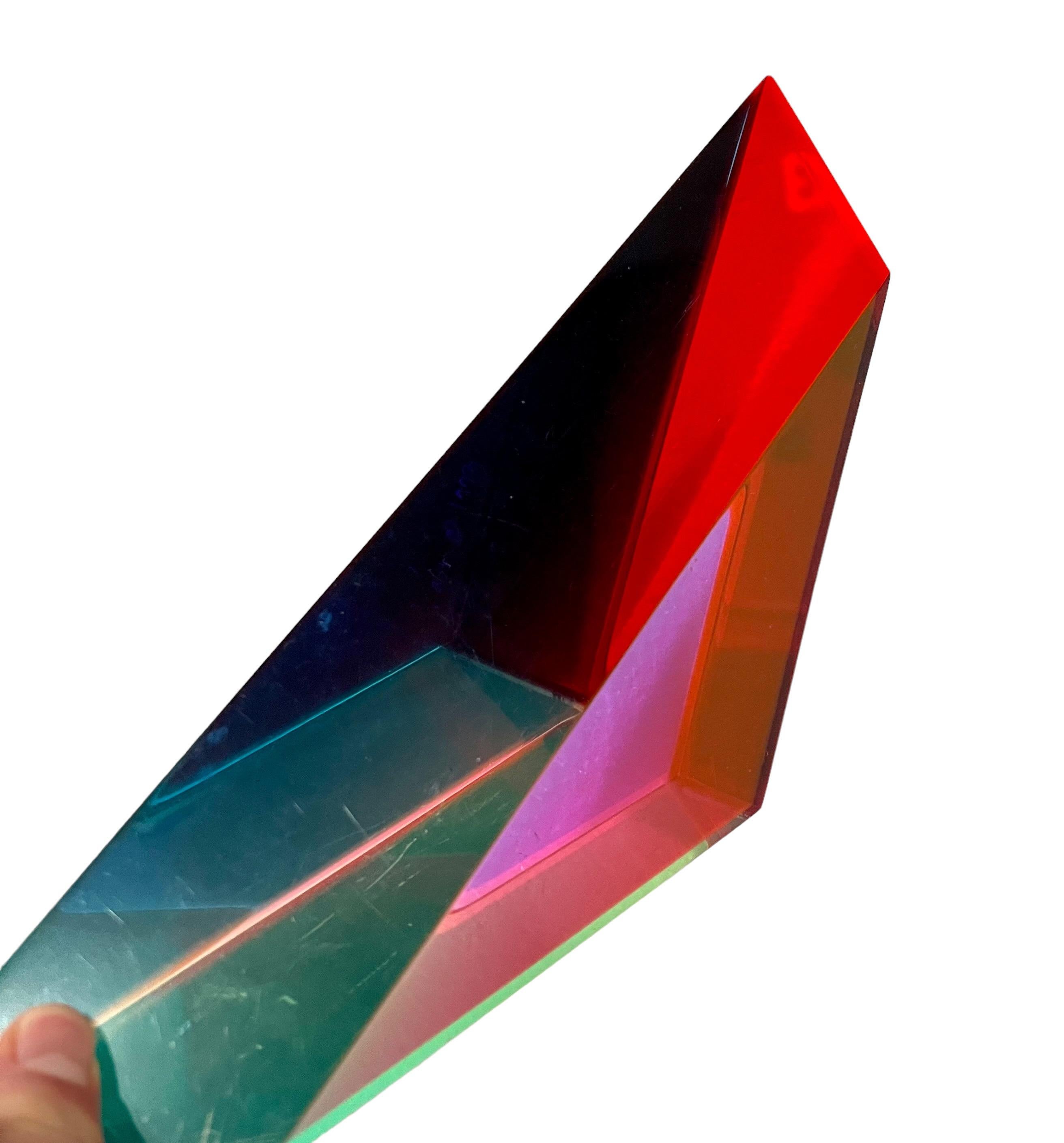 Hand Signed Dated 1993 Colorful Acrylic Vasa Laminated Lucite Triangle Sculpture For Sale 9