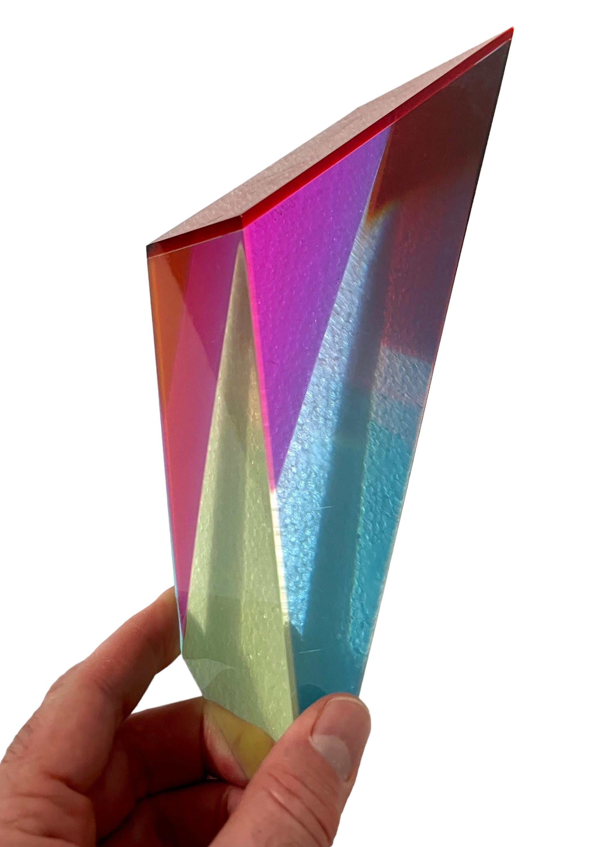 Hand Signed Dated 1993 Colorful Acrylic Vasa Laminated Lucite Triangle Sculpture For Sale 11
