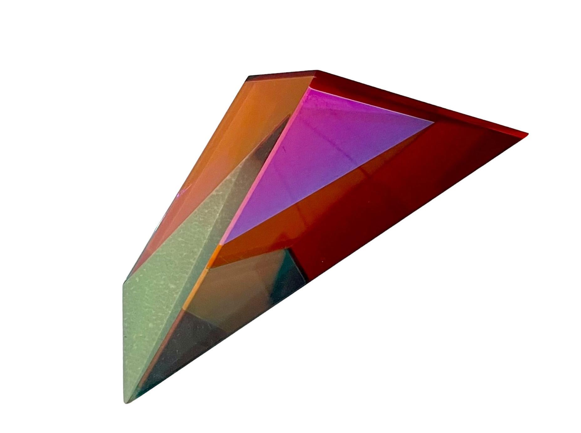 Hand Signed Dated 1993 Colorful Acrylic Vasa Laminated Lucite Triangle Sculpture For Sale 11