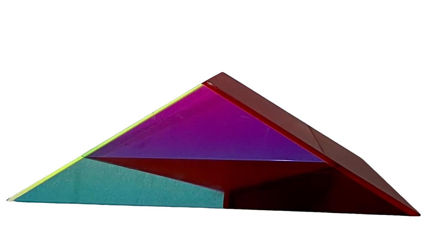 Hand Signed Dated 1993 Colorful Acrylic Vasa Laminated Lucite Triangle Sculpture For Sale 13