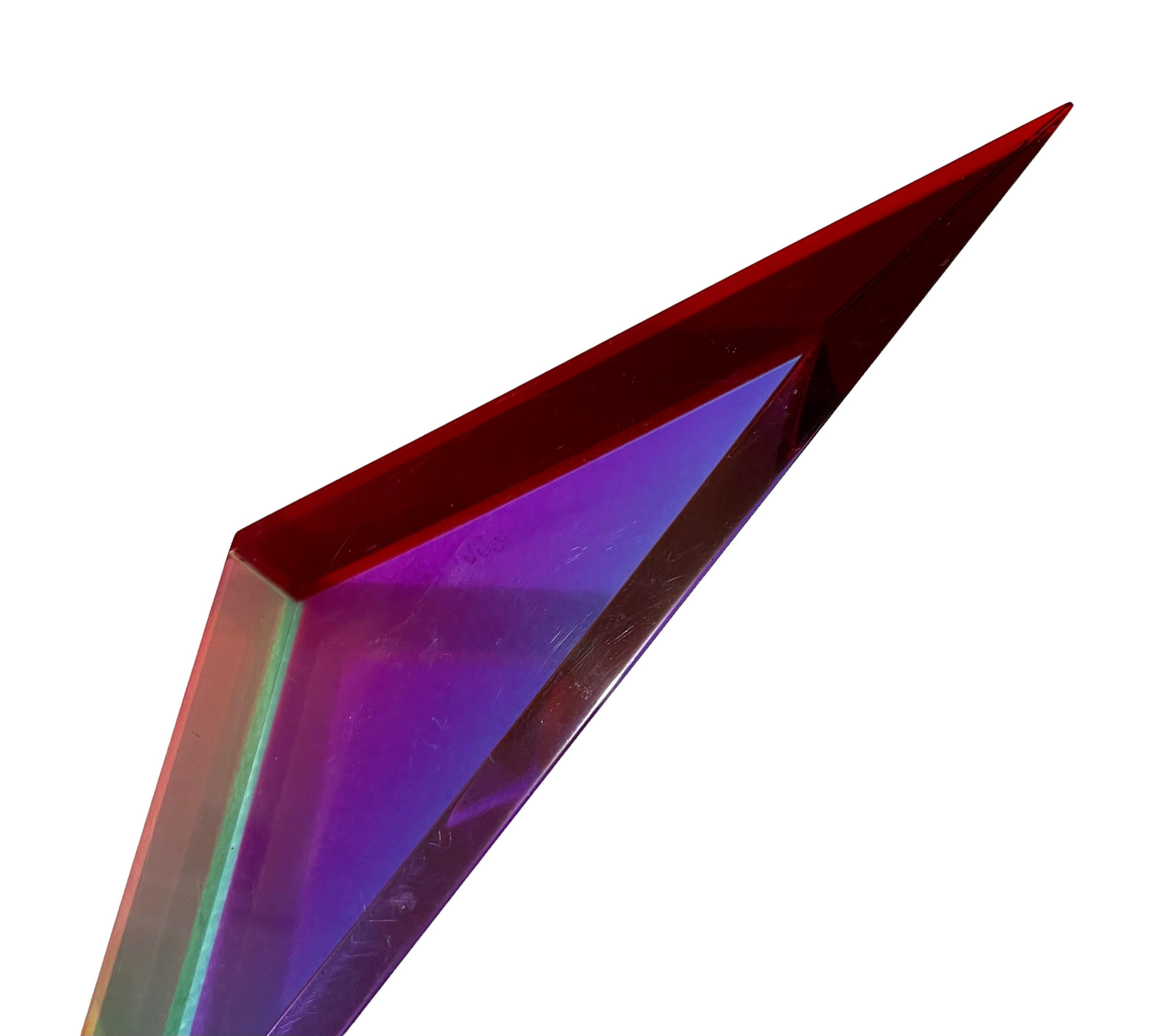 Hand Signed Dated 1993 Colorful Acrylic Vasa Laminated Lucite Triangle Sculpture For Sale 1