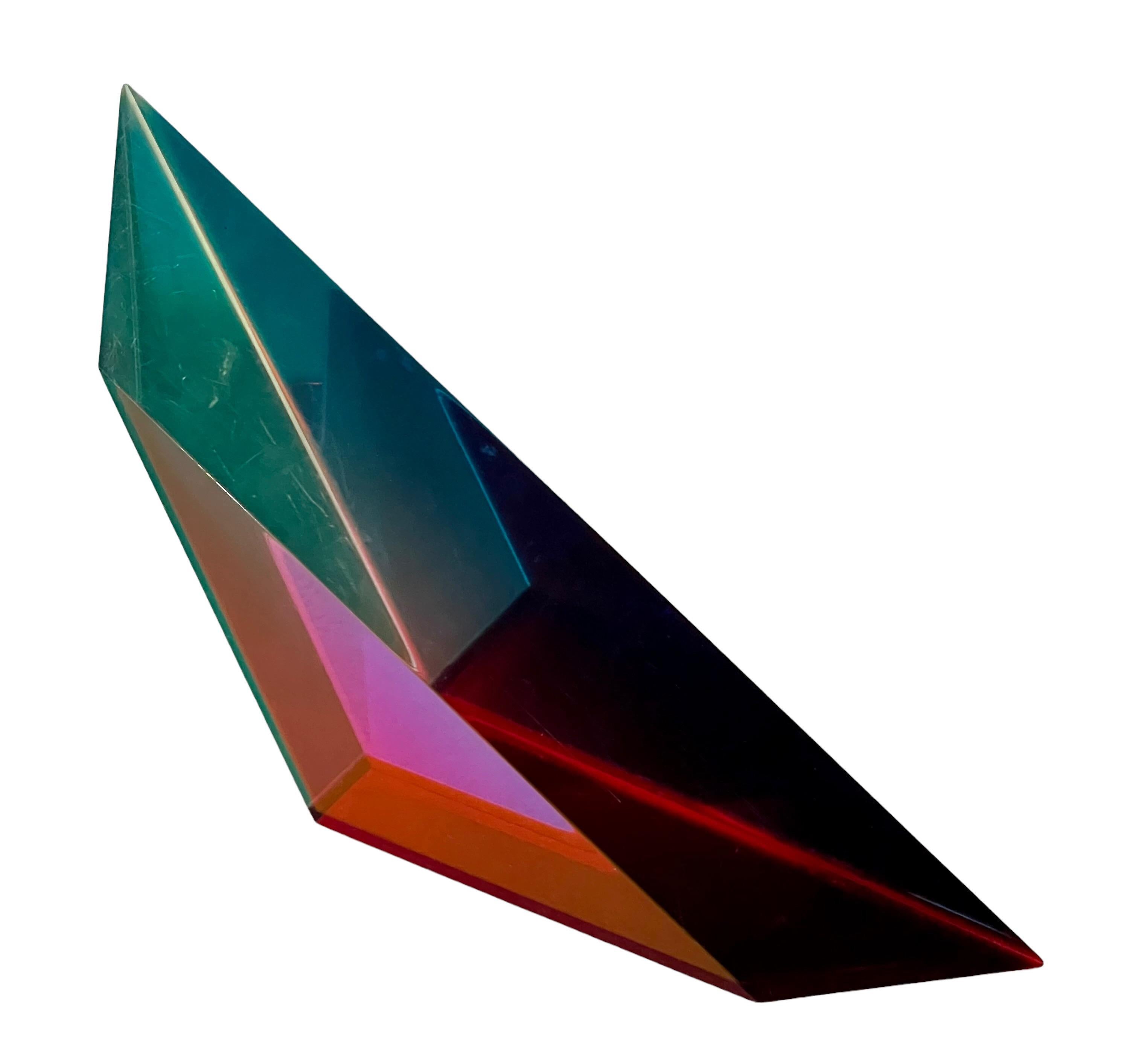 Hand Signed Dated 1993 Colorful Acrylic Vasa Laminated Lucite Triangle Sculpture For Sale 4