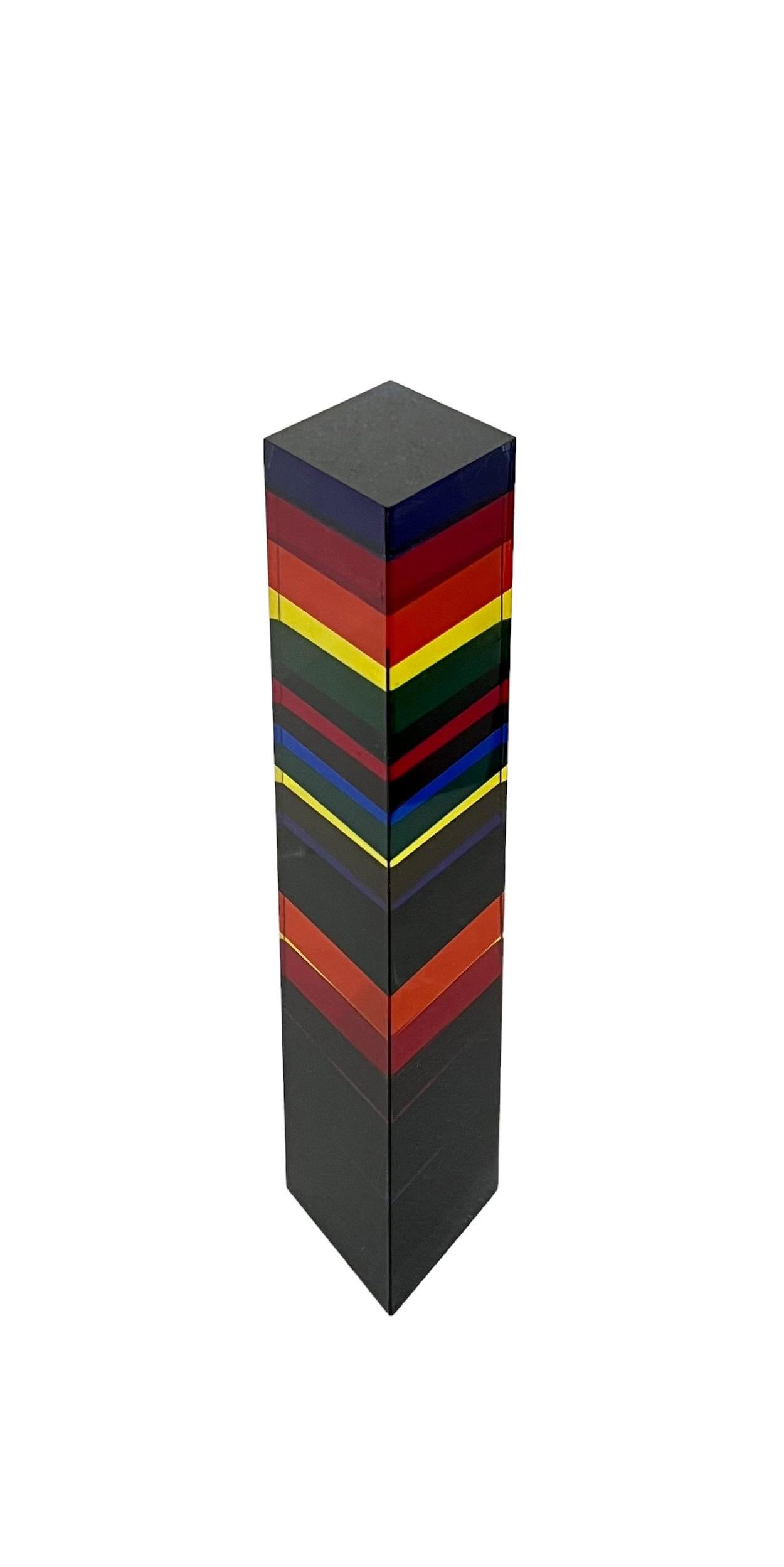 Hand Signed Dated 2001 Colorful Acrylic Vasa Laminated Lucite Triangle Sculpture For Sale 10