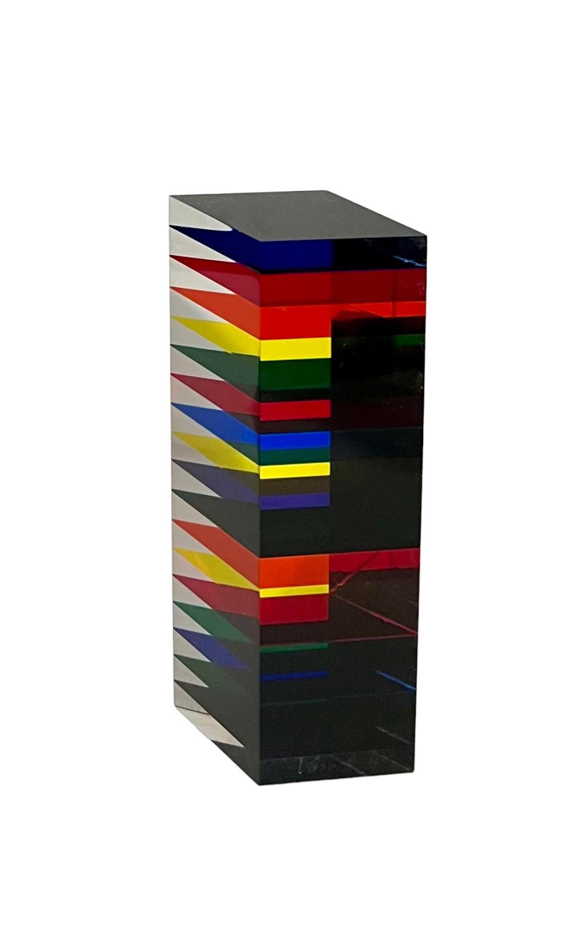 Hand Signed Dated 2001 Colorful Acrylic Vasa Laminated Lucite Triangle Sculpture For Sale 14