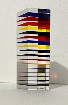Hand Signed Dated 2001 Colorful Acrylic Vasa Laminated Lucite Triangle Sculpture