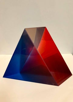 Vintage Signed and Dated 1978 Colorful Acrylic Vasa Laminated Lucite Triangle Sculpture