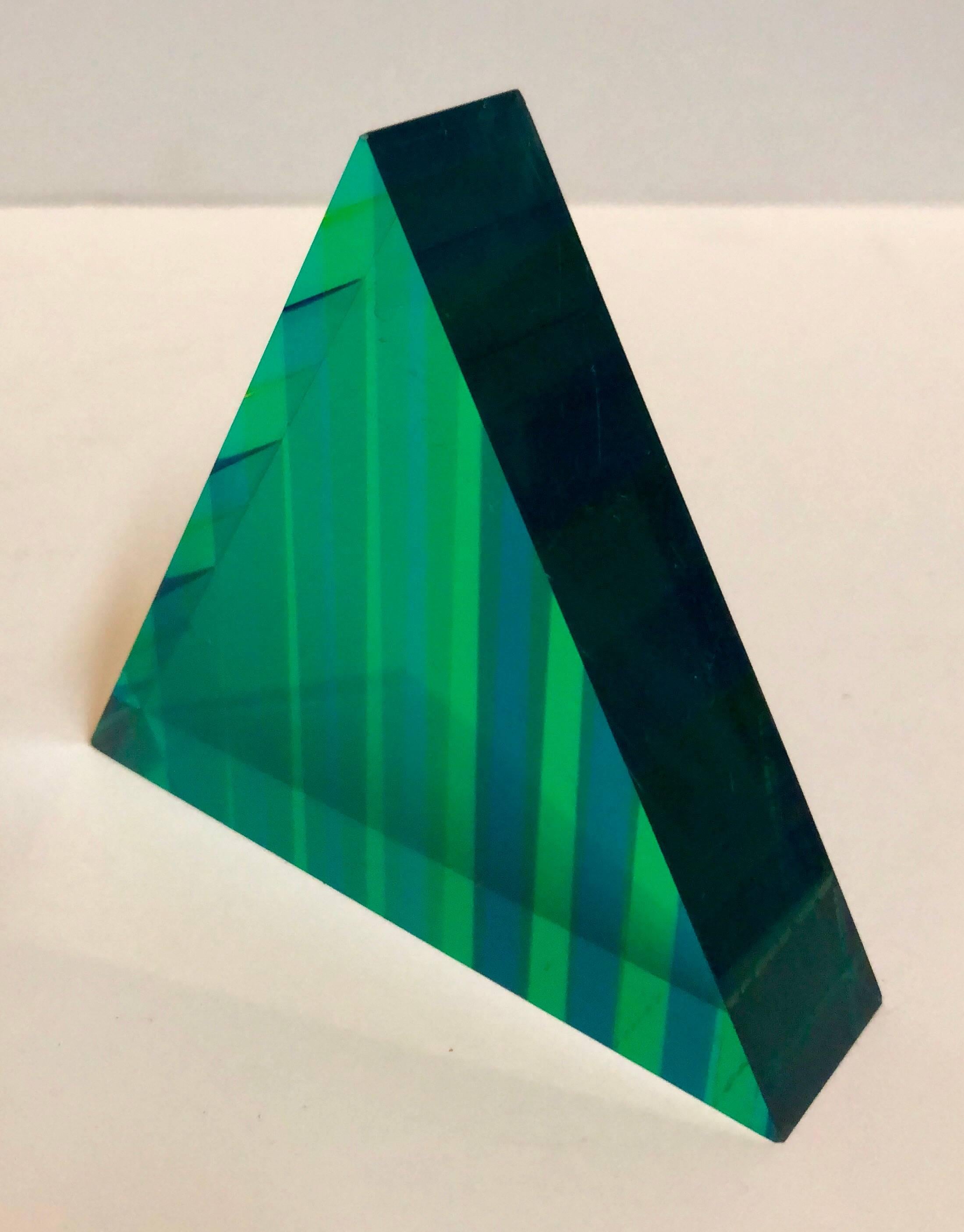 Signed and Dated 1999 Colorful Acrylic Vasa Laminated Lucite Triangle Sculpture 3