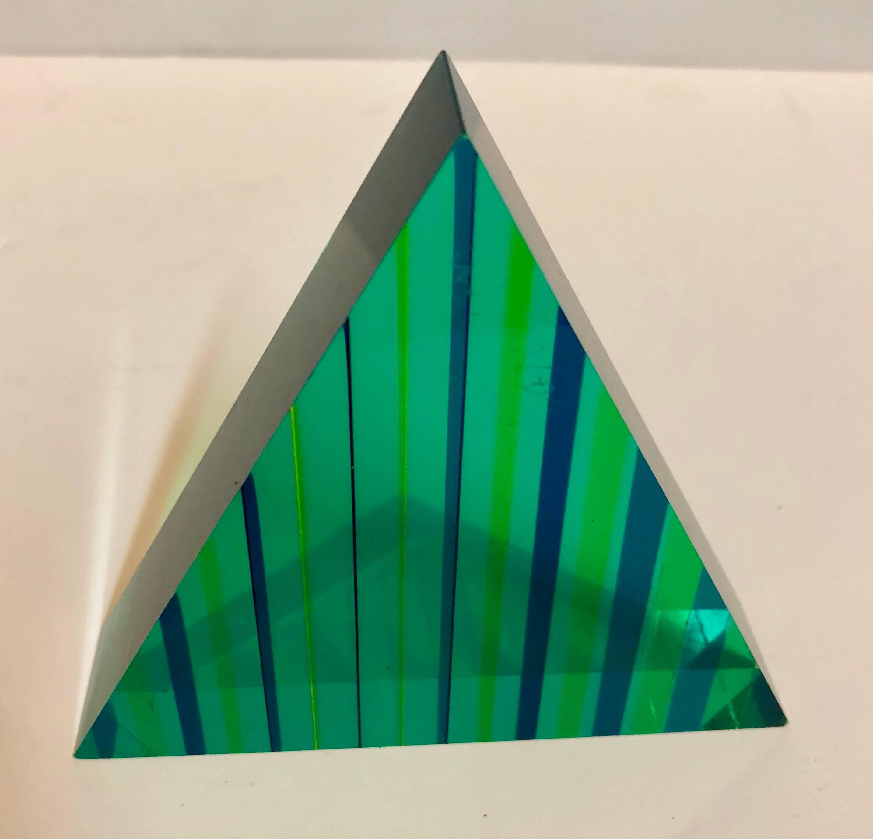 Signed and Dated 1999 Colorful Acrylic Vasa Laminated Lucite Triangle Sculpture 5