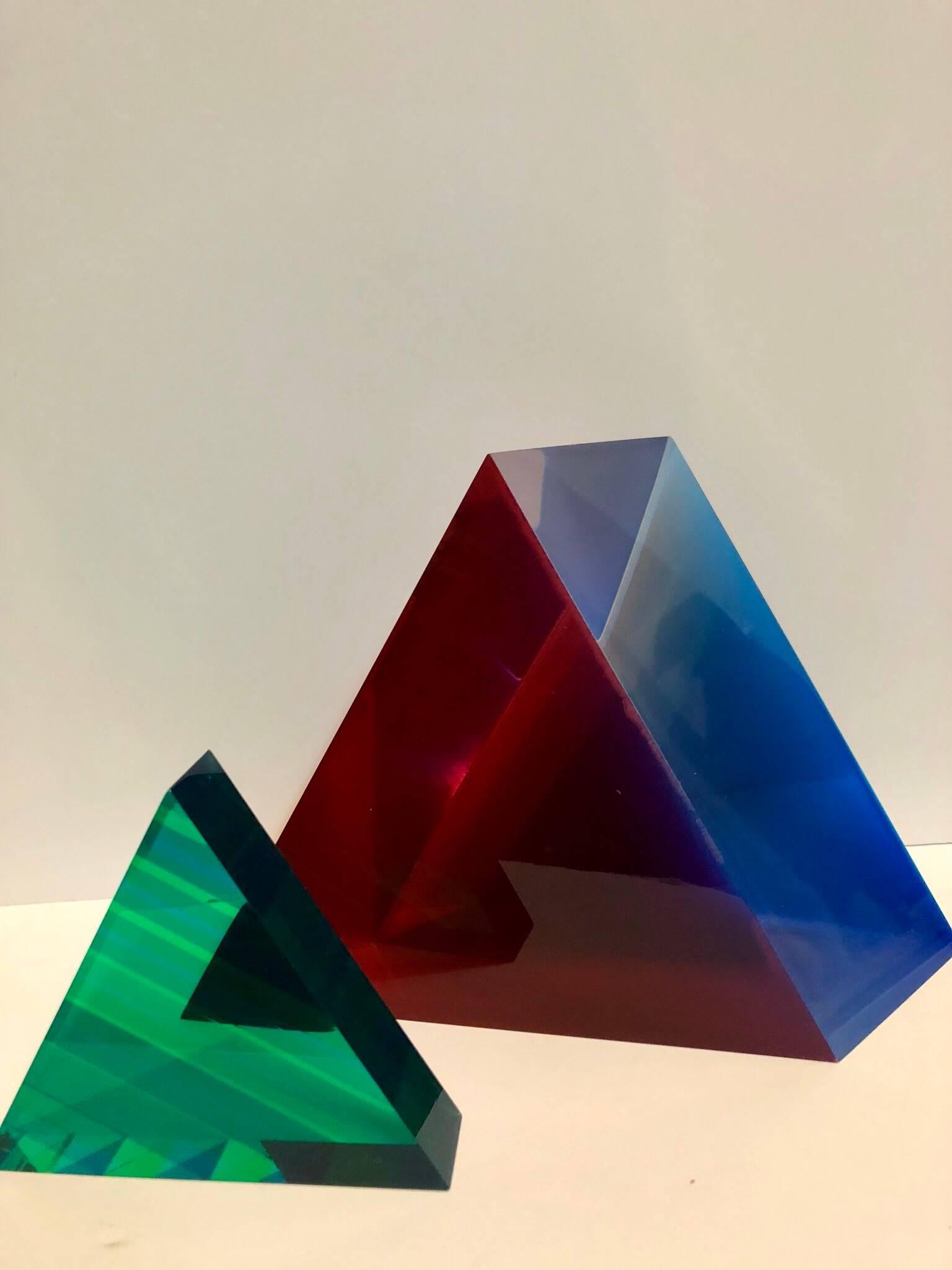 Signed and Dated 1999 Colorful Acrylic Vasa Laminated Lucite Triangle Sculpture 6