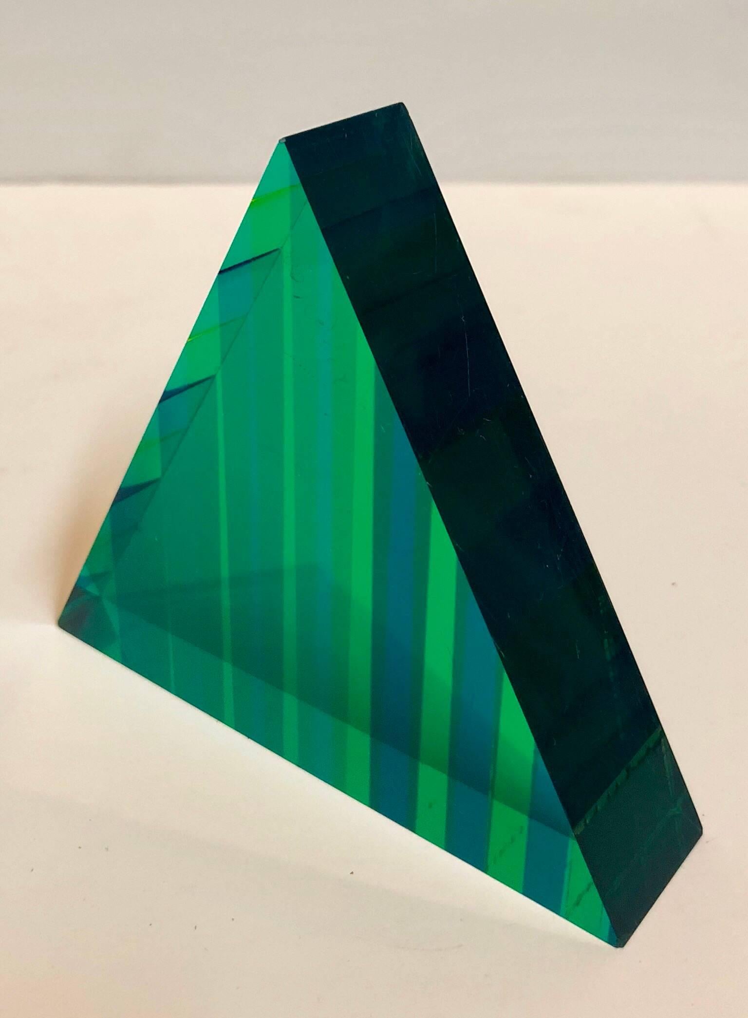 Vasa Velizar Mihich Abstract Sculpture - Signed and Dated 1999 Colorful Acrylic Vasa Laminated Lucite Triangle Sculpture