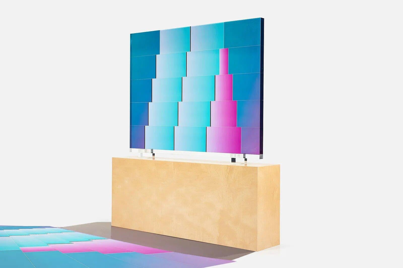 Vasa Velizar Mihich Abstract Sculpture - Vasa Monumental Block Blue, Teal, and Pink 1987 65” Original Acrylic Sculpture