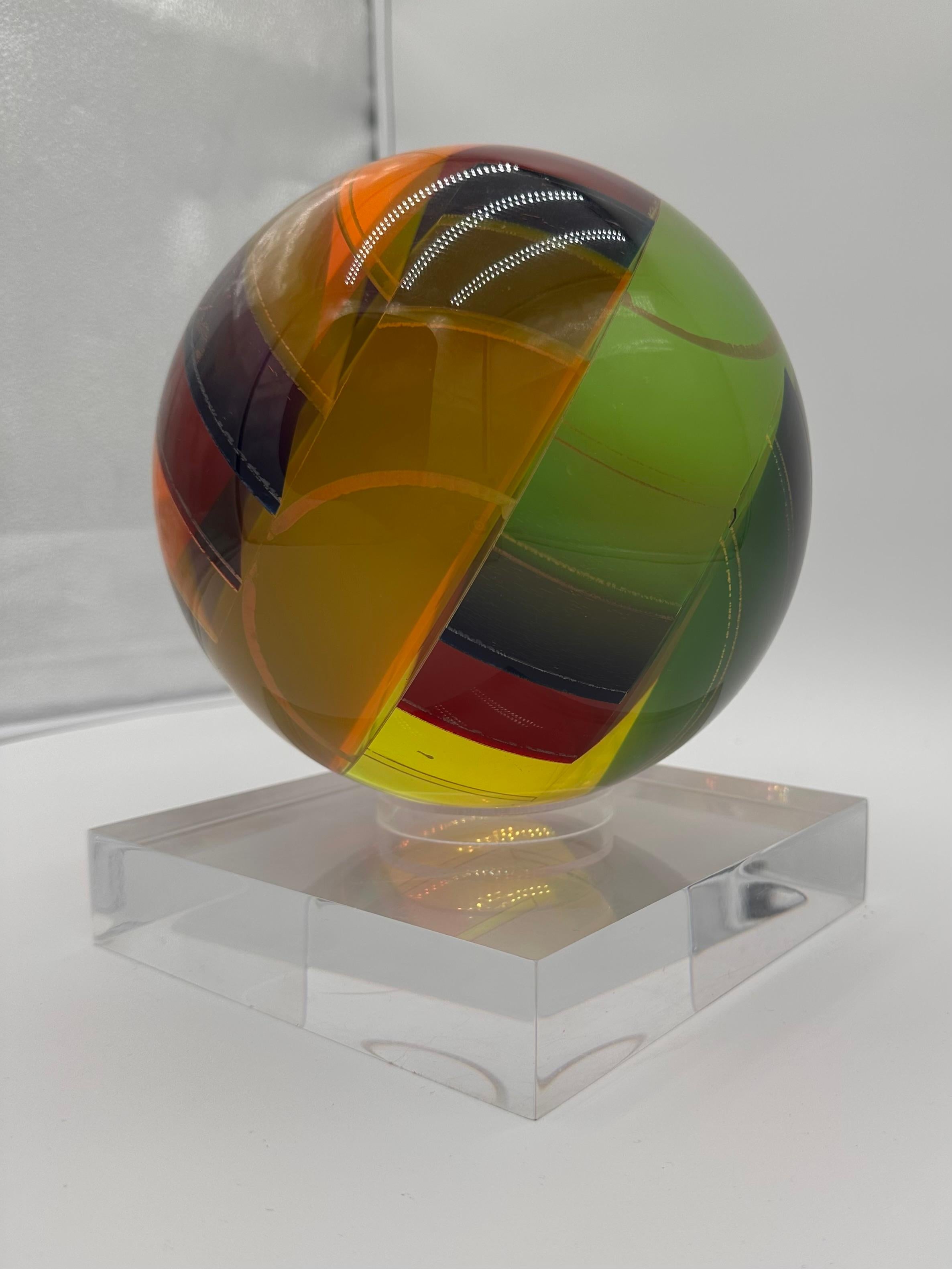 Vasa Velizar Mihich Signed Op Art Acrylic Sphere 7