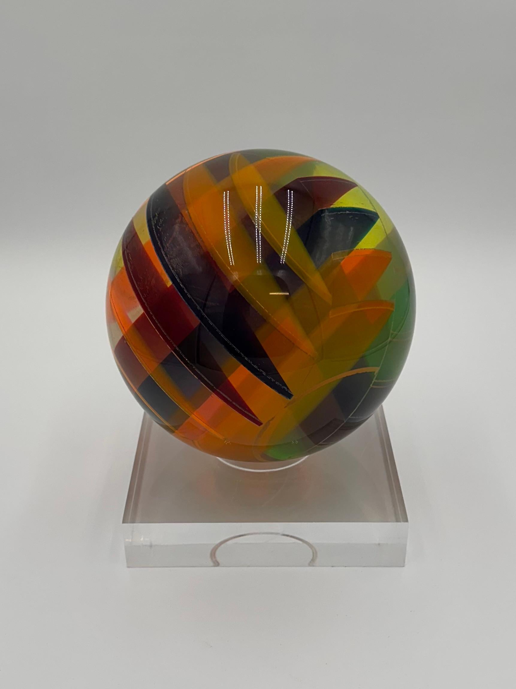 Vasa Velizar Mihich Signed Op Art Acrylic Sphere 8