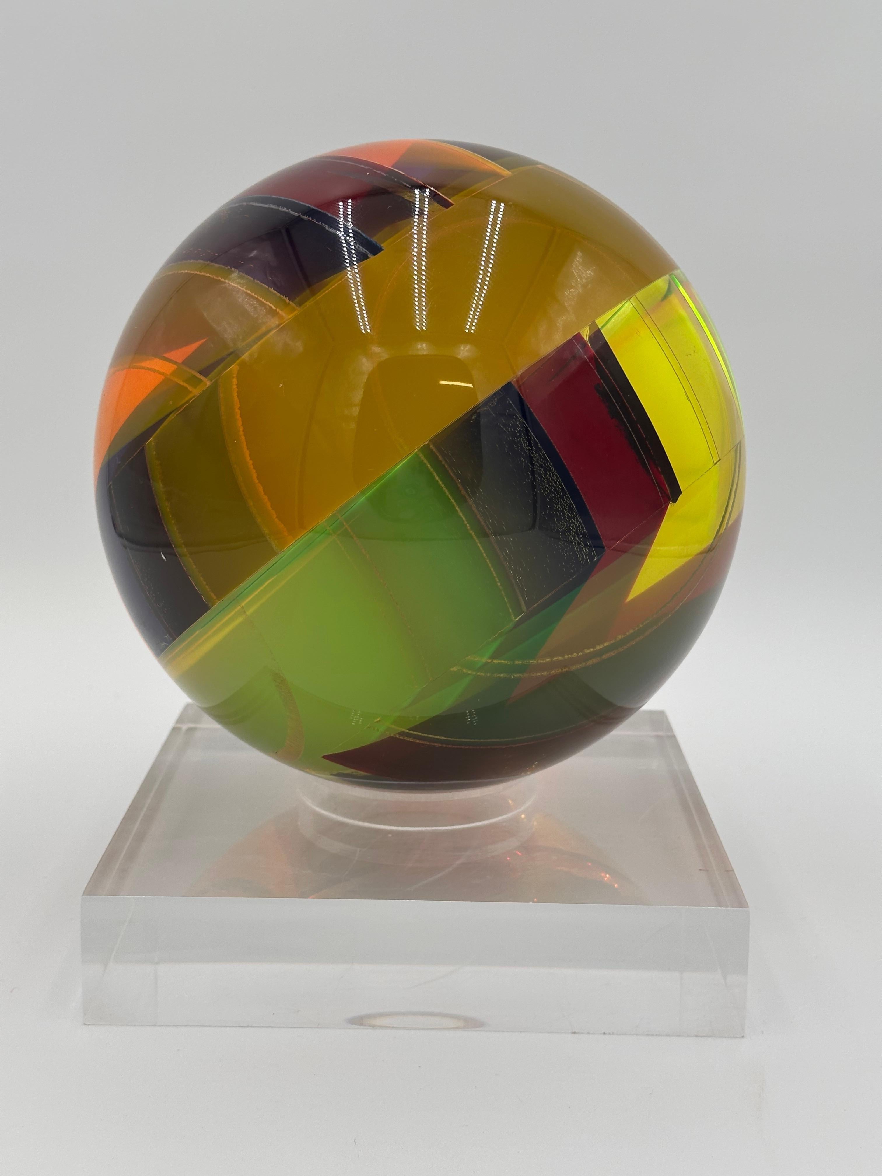 Vasa Velizar Mihich Signed Op Art Acrylic Sphere 9