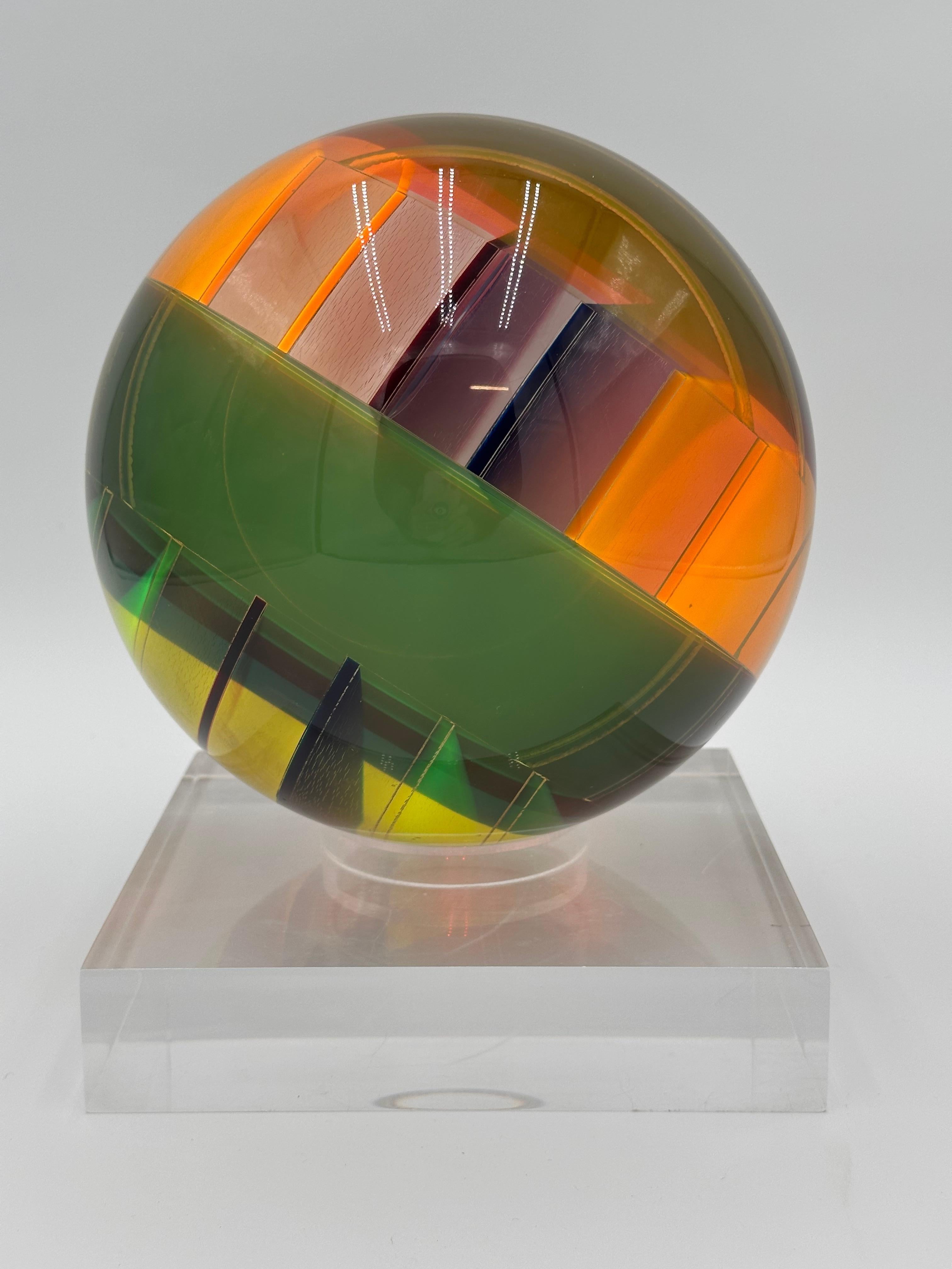 Vasa Velizar Mihich Signed Op Art Acrylic Sphere 11