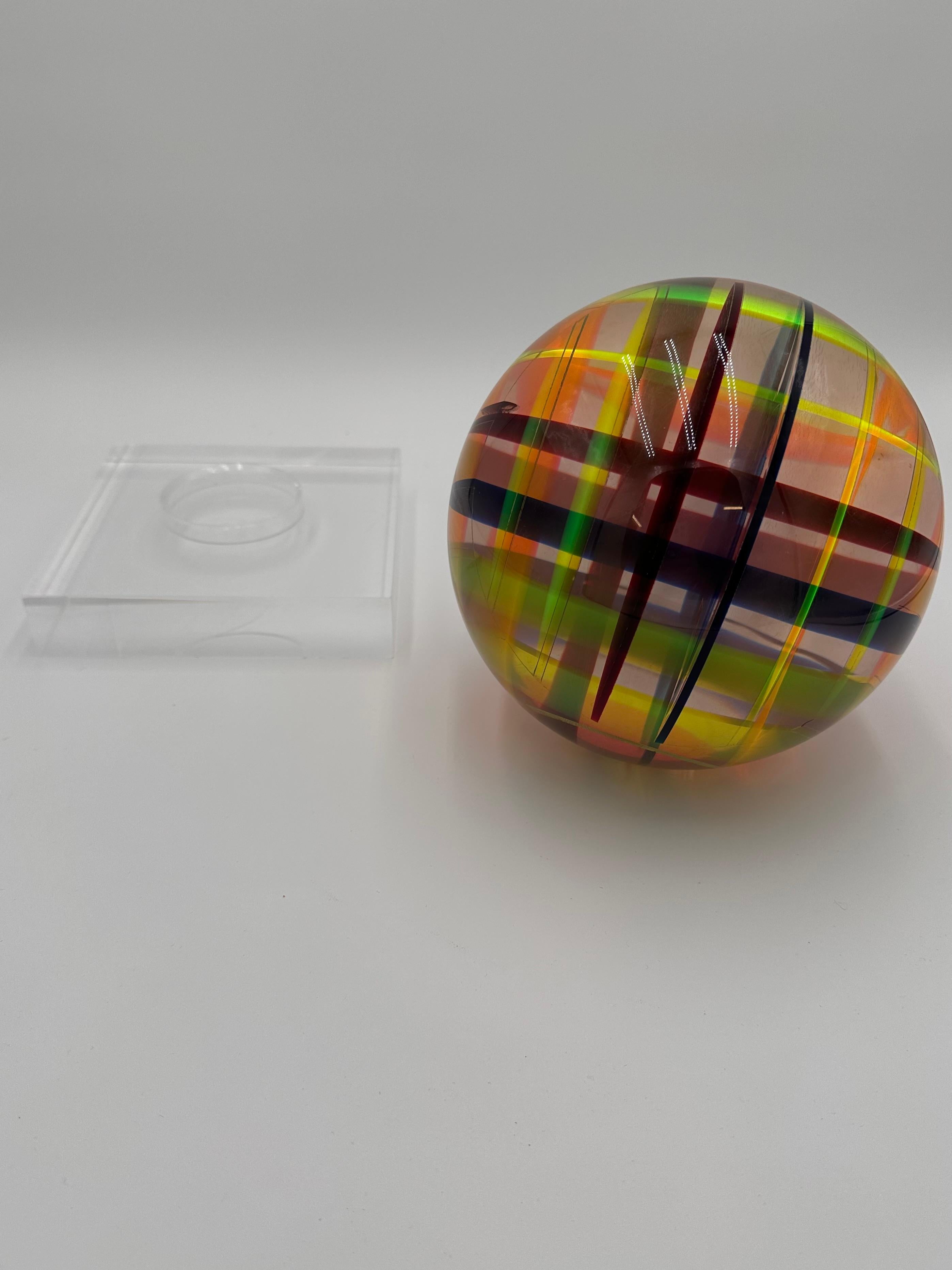 Vasa Velizar Mihich Signed Op Art Acrylic Sphere 12
