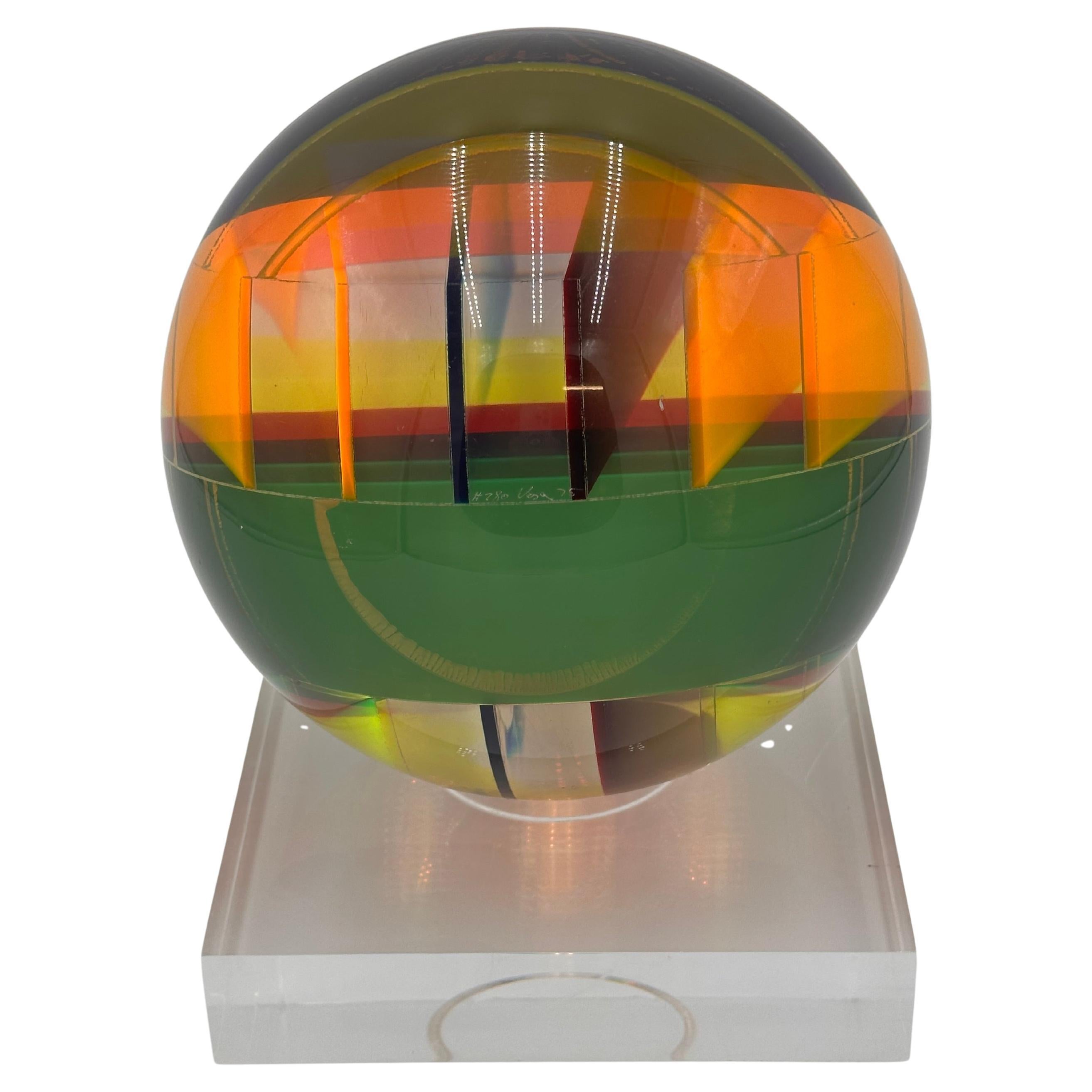 American Vasa Velizar Mihich Signed Op Art Acrylic Sphere