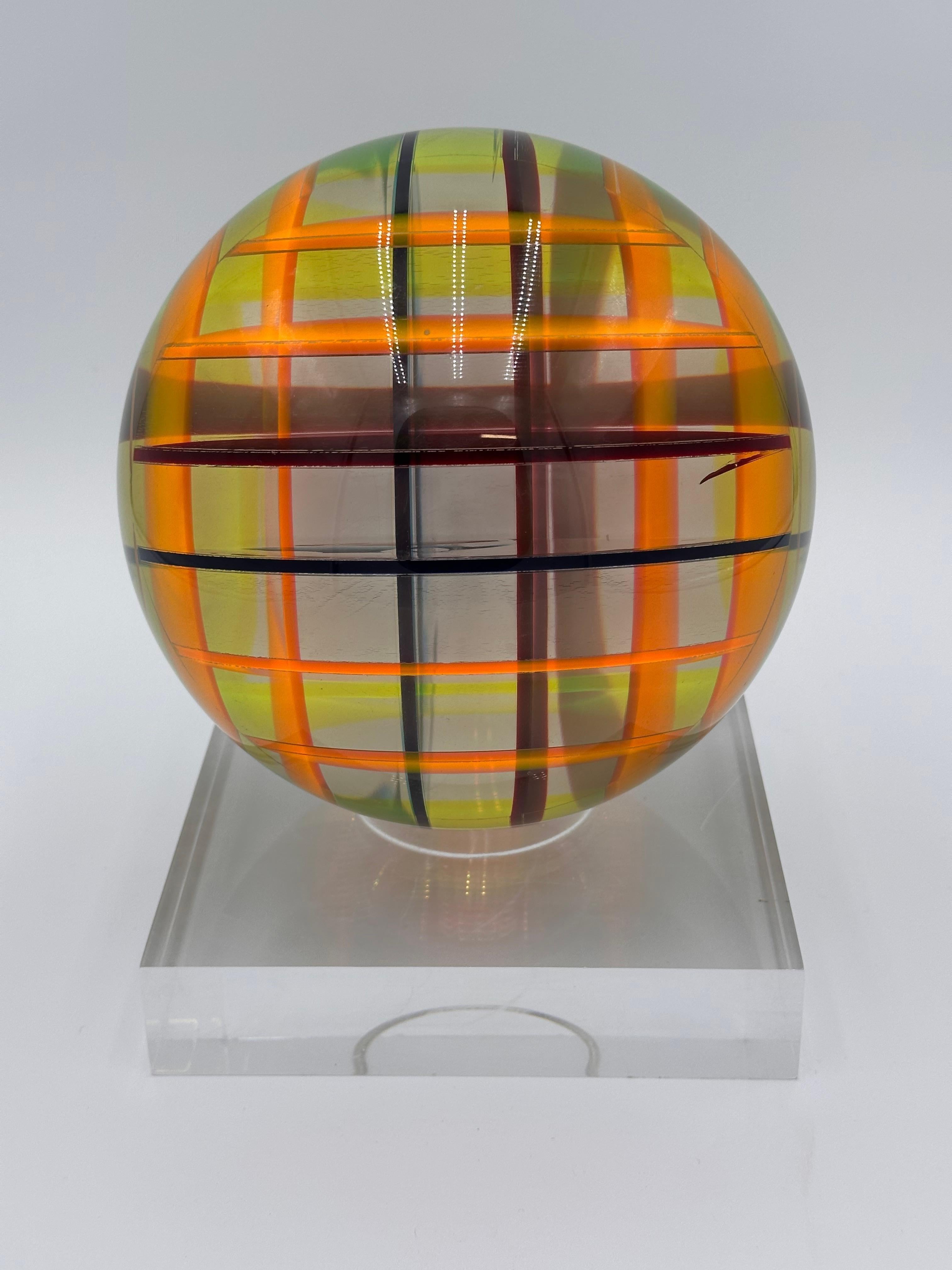 Vasa Velizar Mihich Signed Op Art Acrylic Sphere 3