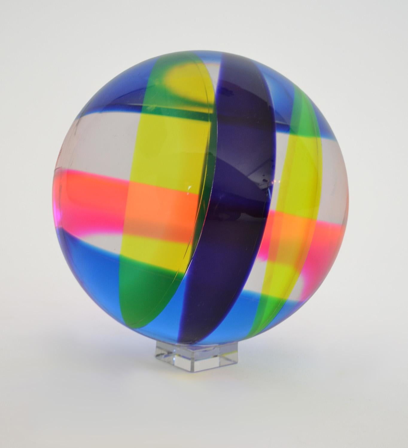 Signed and dated spherical acrylic sculpture by Vasa Mihich, circa 1990. The 5 1/2