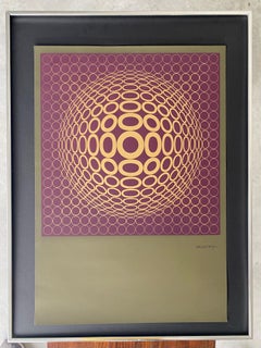 Vasarely Op Art Screenprint Entitled Vega-Tuz Framed in Chrome