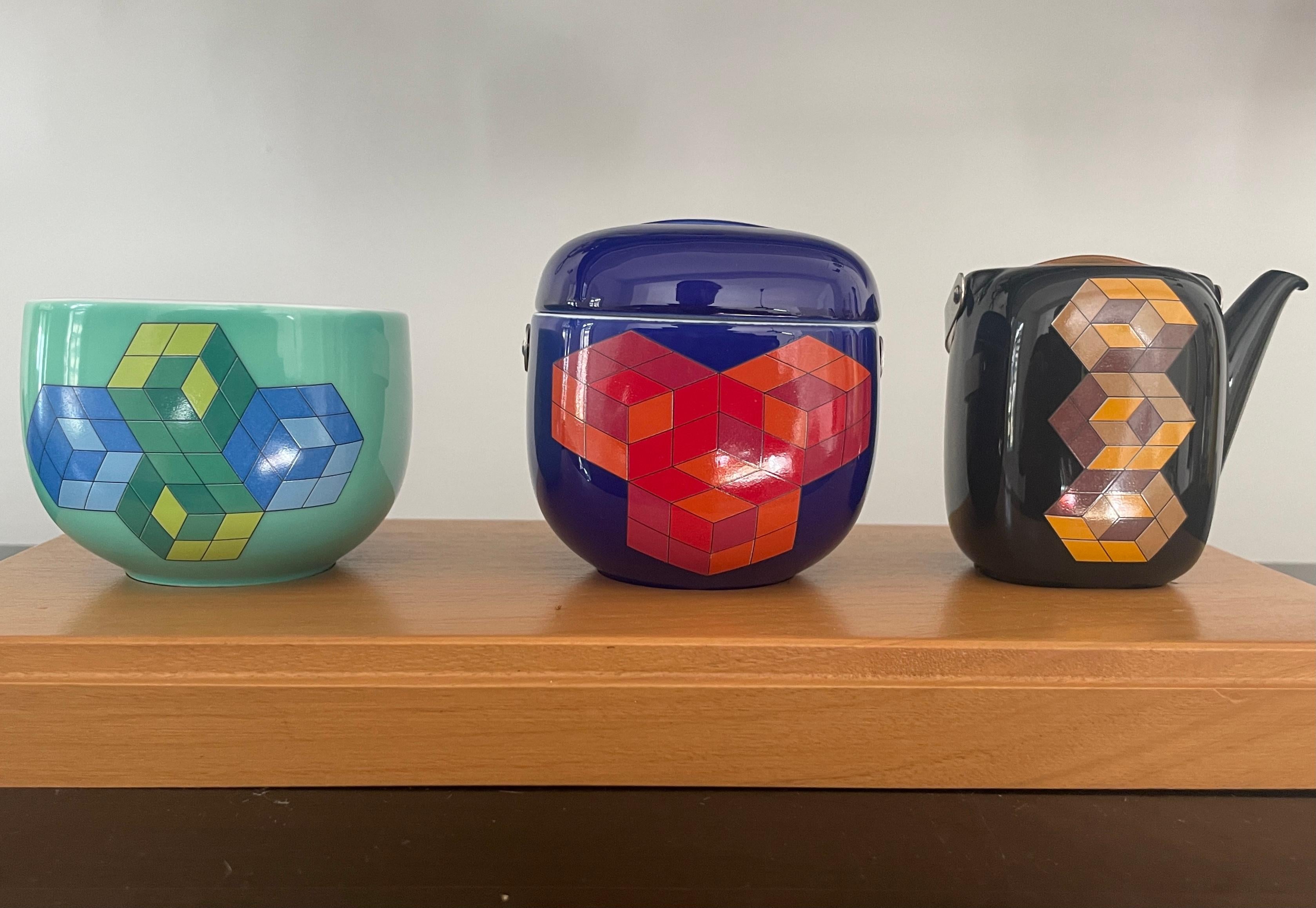 Vasarely Three-Part Miniature Crockery, Rosenthal, 1970, Ceramic Vintage Mid For Sale 4