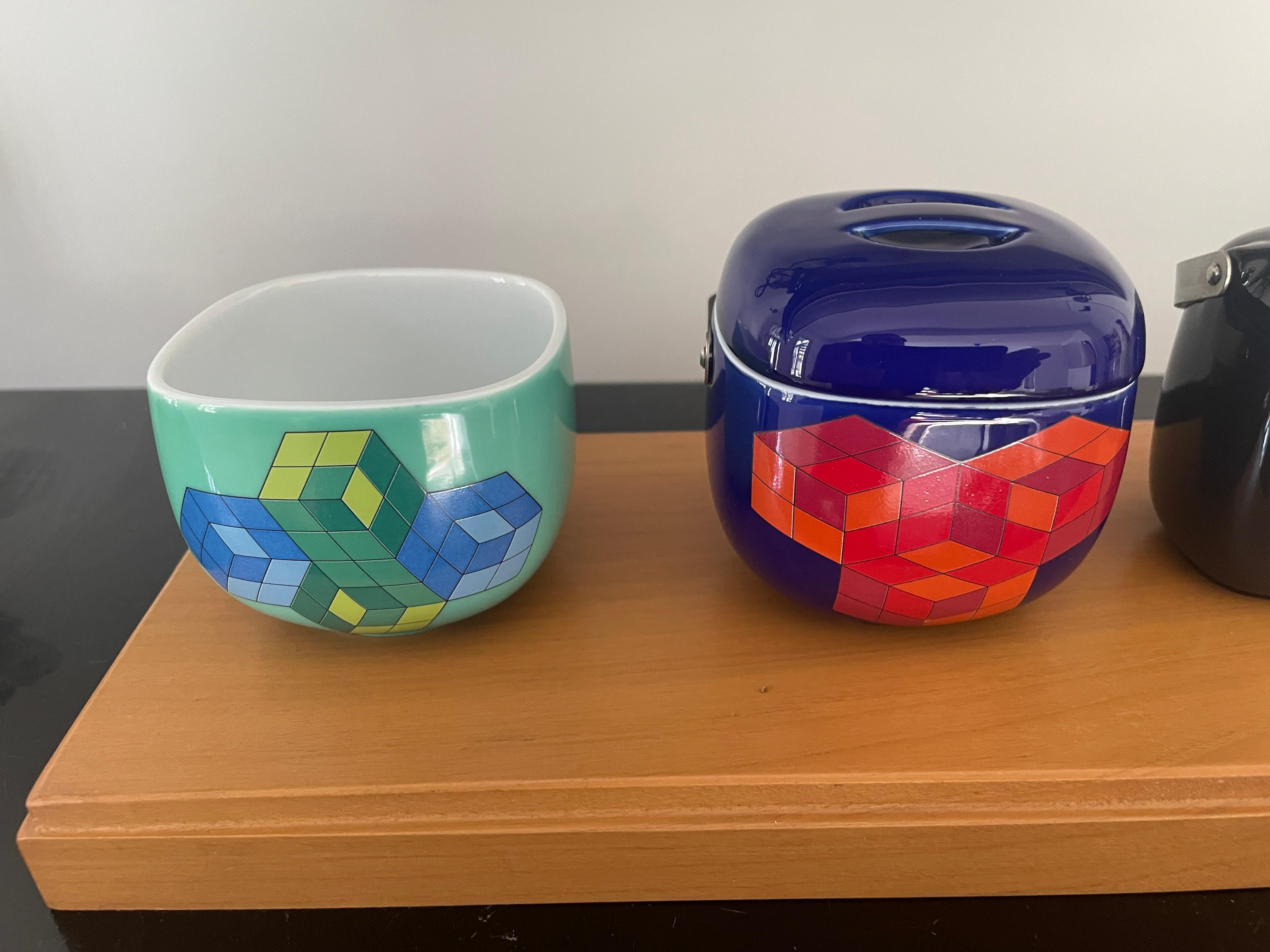 Vasarely Three-Part Miniature Crockery, Rosenthal, 1970, Ceramic Vintage Mid For Sale 5