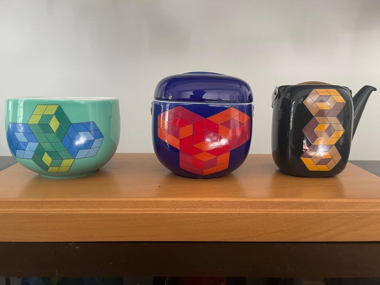 Vasarely Three-Part Miniature Crockery, Rosenthal, 1970, Ceramic Vintage Mid In Excellent Condition For Sale In L'Isle sur la Sorgue, FR