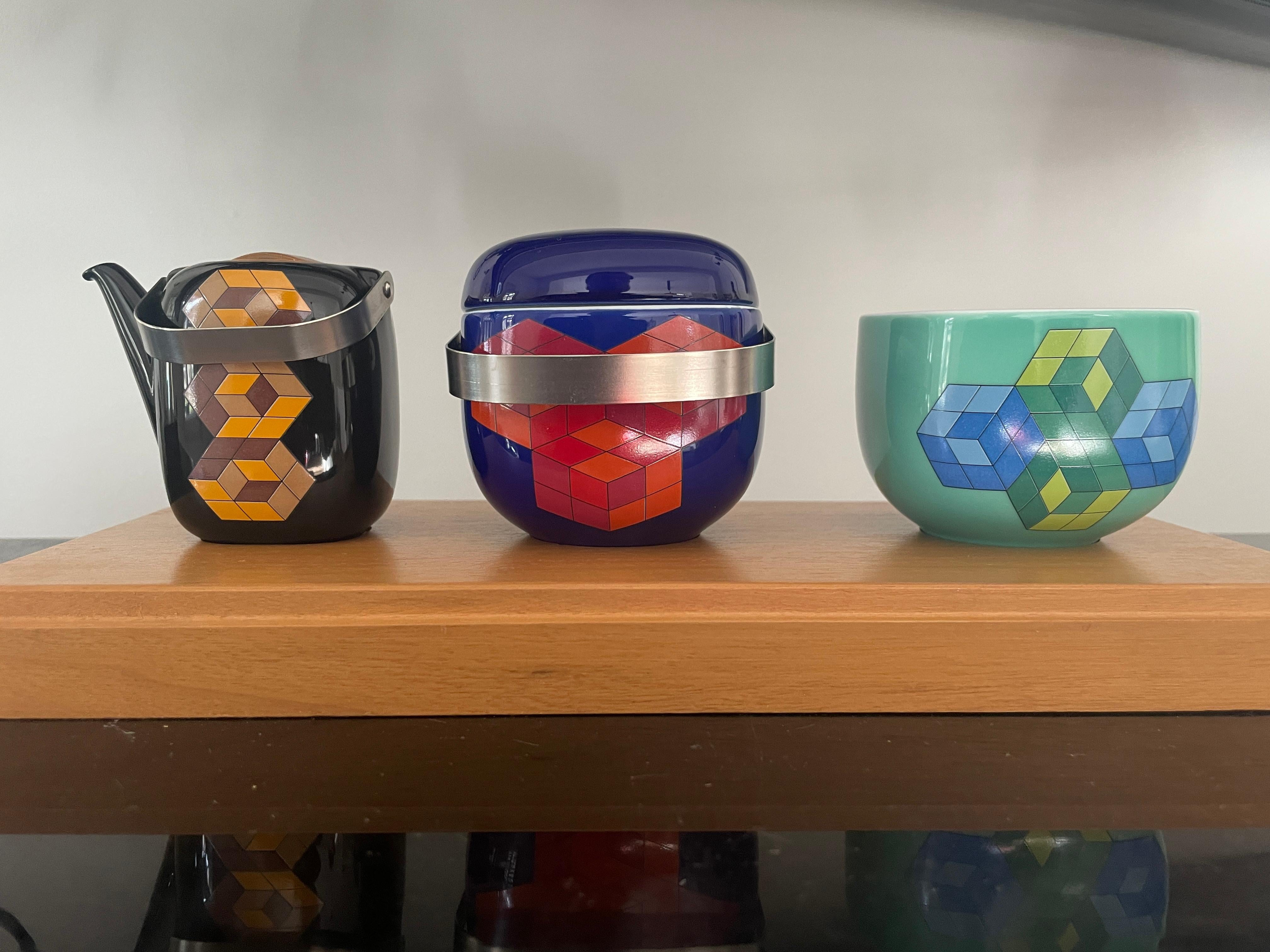 Late 20th Century Vasarely Three-Part Miniature Crockery, Rosenthal, 1970, Ceramic Vintage Mid For Sale