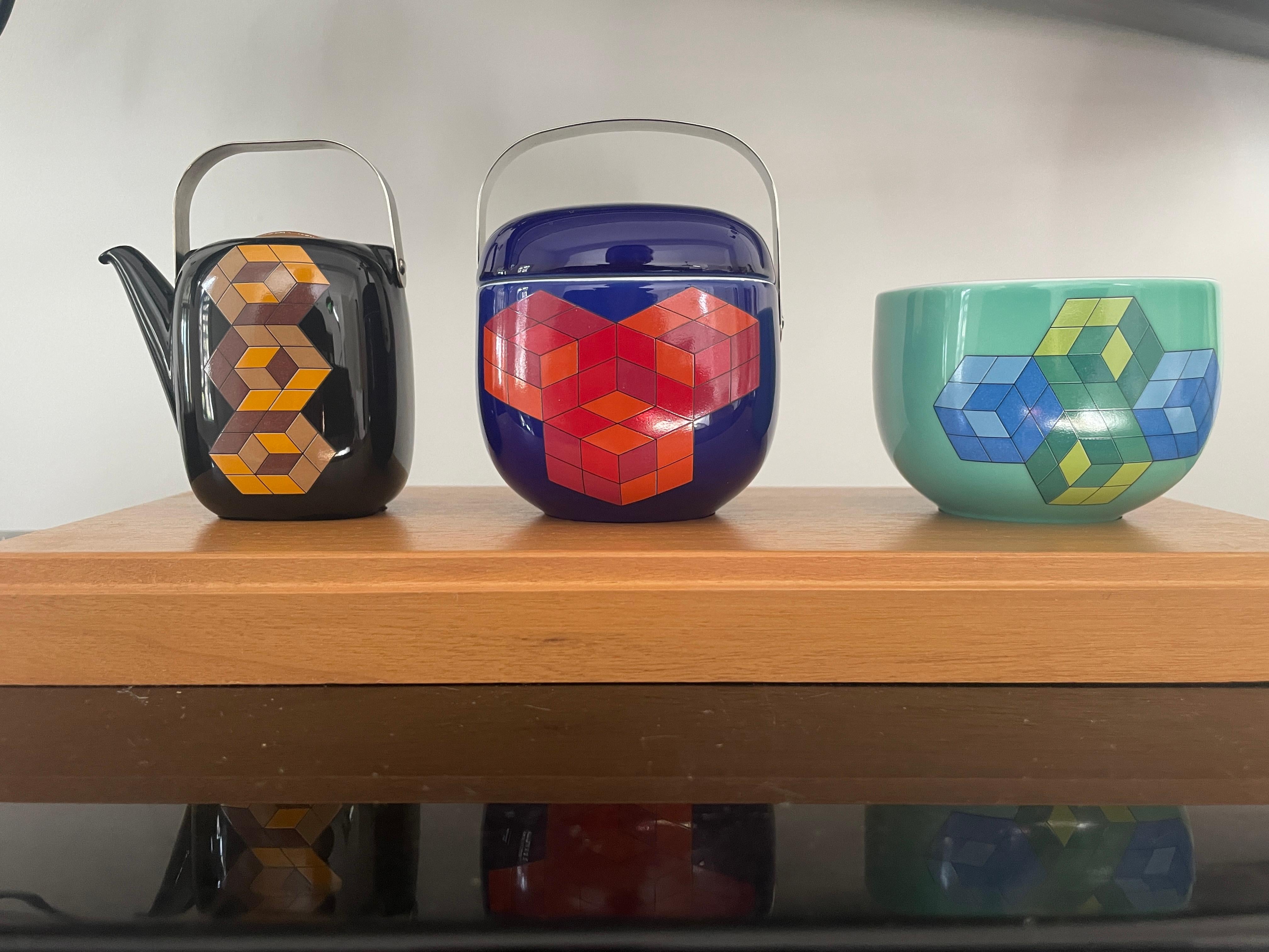 Vasarely Three-Part Miniature Crockery, Rosenthal, 1970, Ceramic Vintage Mid For Sale 1