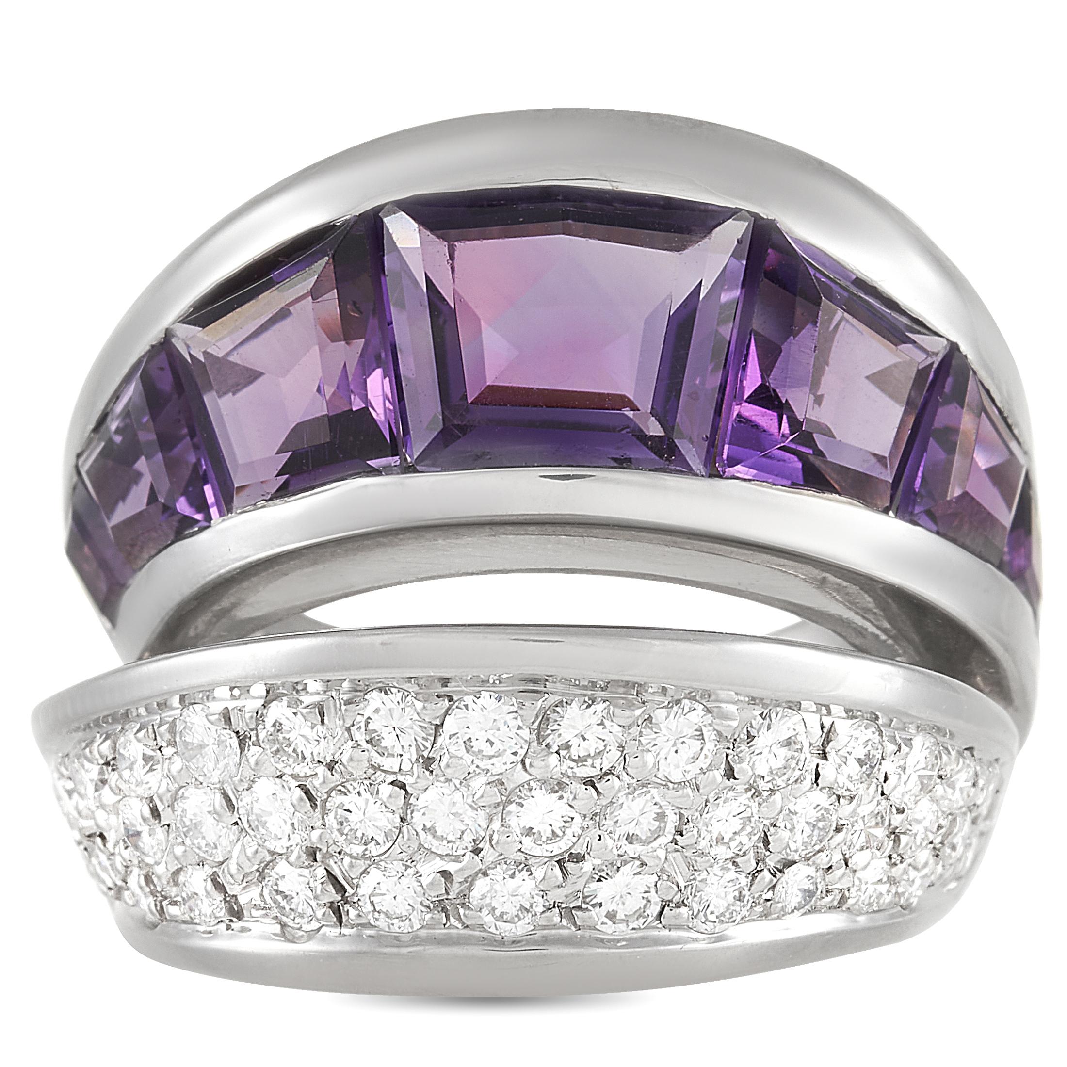 Vasari 18k White Gold 1.25 Ct Diamond and 6.50 Ct Amethyst Ring In Excellent Condition In Southampton, PA