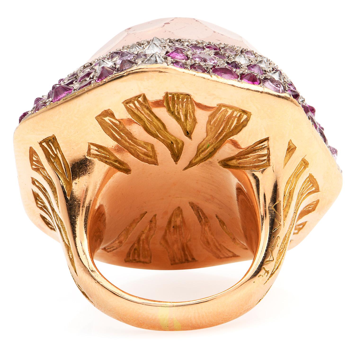 Mixed Cut Vasari Designer Diamond Ruby Tourmaline 18K Gold Cocktail Ring