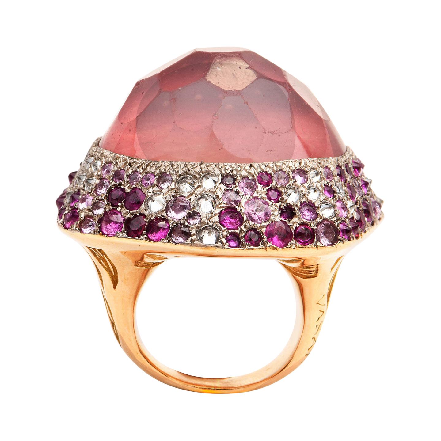 Vasari Designer Diamond Ruby Tourmaline 18K Gold Cocktail Ring