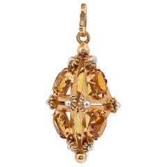 Vasari Designer Etruscan Revival Lantern Fob Ciondolo Citrino Oro Giallo 18k
