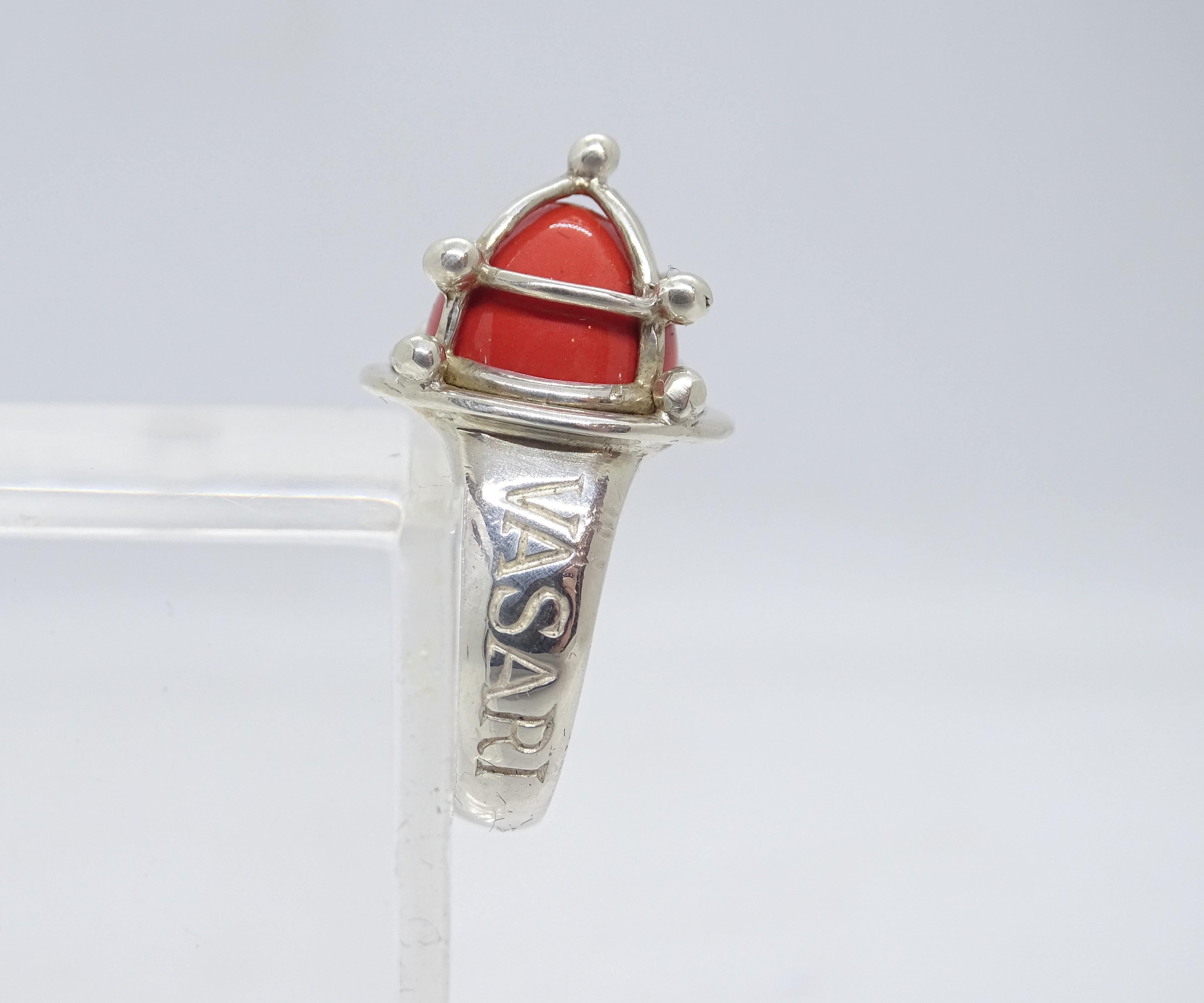 Oval Cut Vasari  Italy Coral golden silver Ring , Vintage 